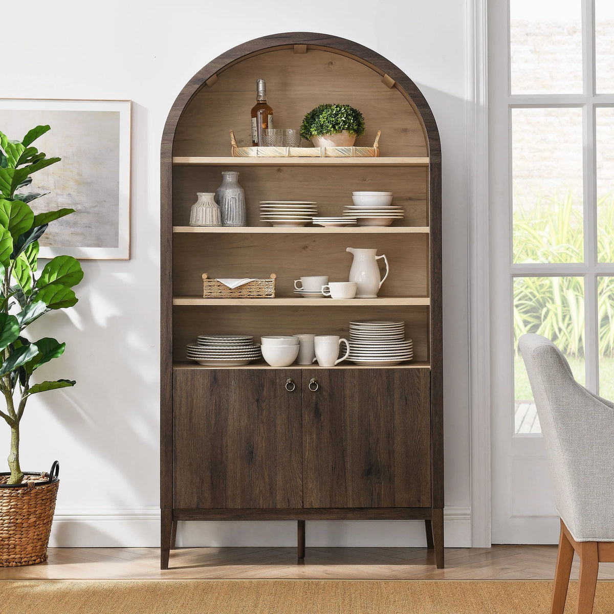 Modway Nolan 74" Tall Arched Storage Display Cabinet Bookshelf in Black