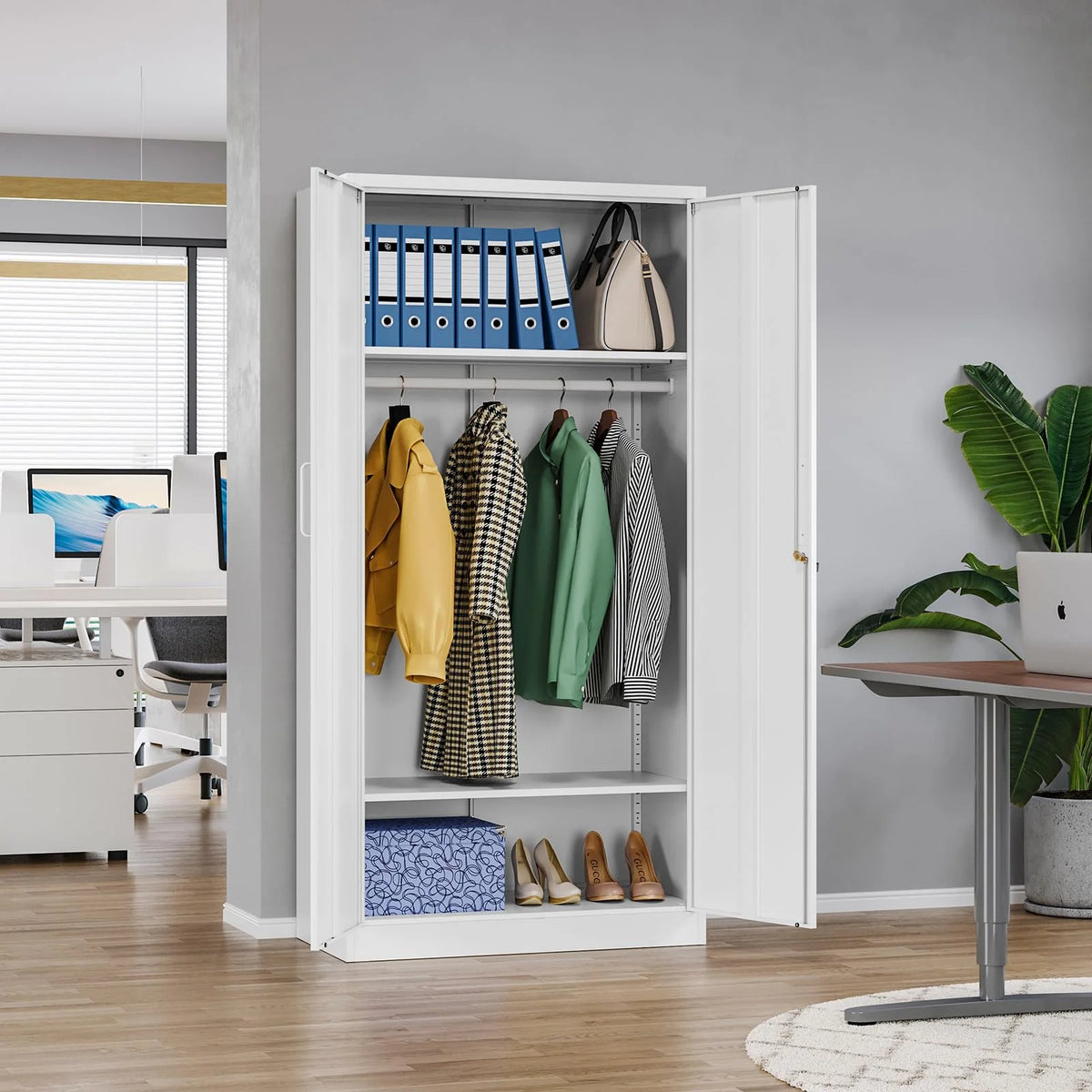 STANI Metal Locker Storage Cabinet, Employees Locker with Hanging Rod Bar, 71a?? Black Tall Steel Wardrobe for Home, School, Office (Assembly Required)
