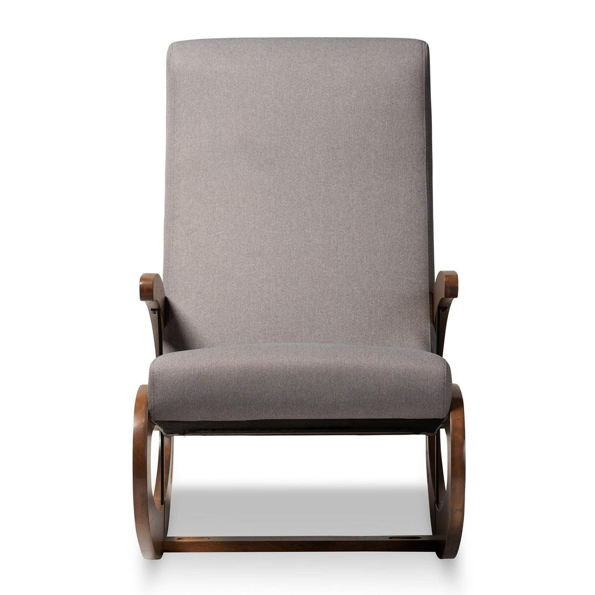 Baxton Studio Kaira Upholstered and Walnut-Finished Wood Rocking Chair. Gray Fabric