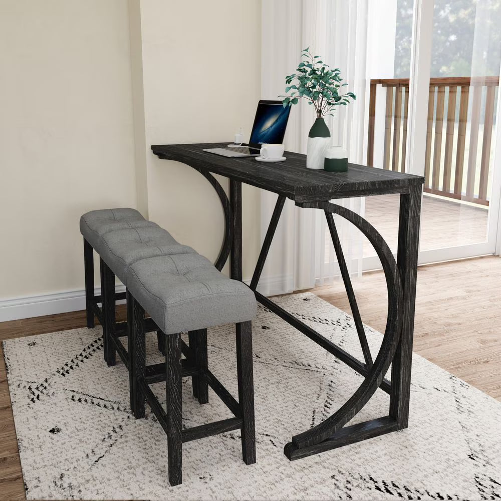 YINGYING 4 Piece Industrial Bar Table Set with Power Outlet, Bar Table and Chairs Set, Dining Table Set, Breakfast Table Set, for Living Room, Dining Room, Game Room