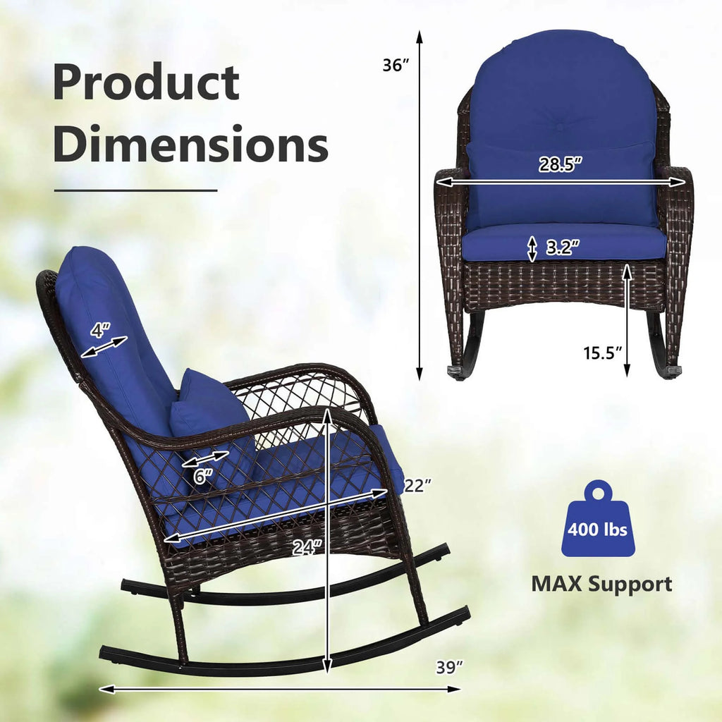 Costway Patio Wicker Rocking Chair W/Seat Back Cushions & Lumbar Pillow Porch Off White