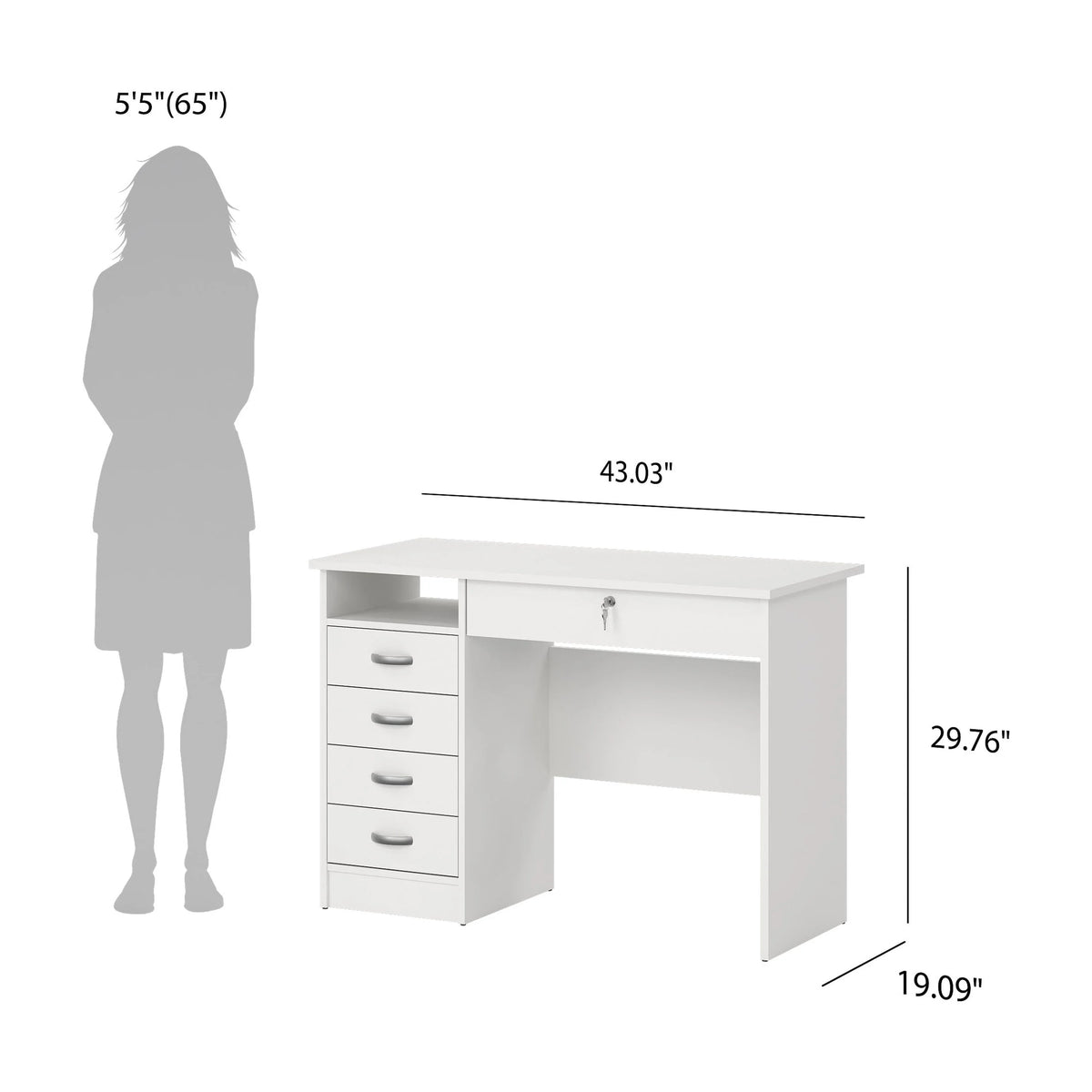 Tvilum Walden 5 Drawer Office Desk with 1 Locking Drawer for Adults, White