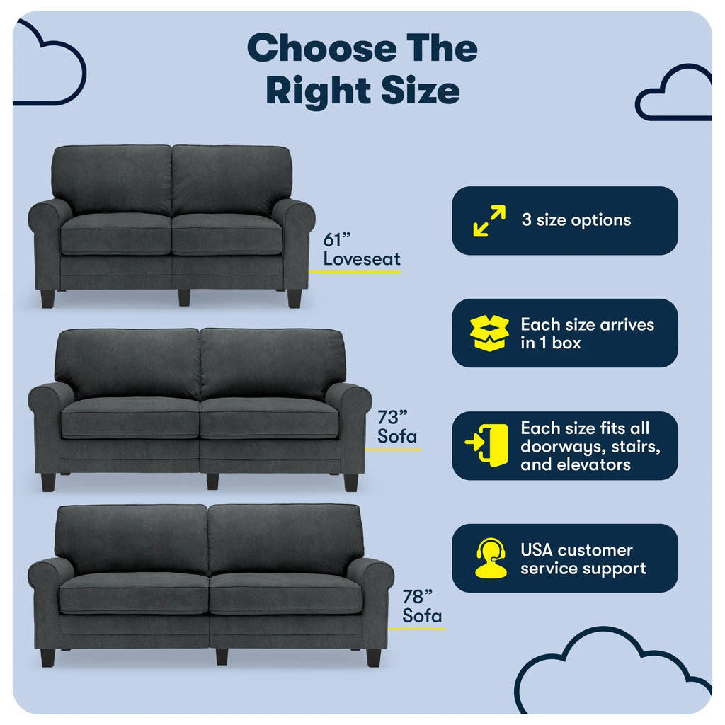 Serta Copenhagen 78" Rolled Arm Sofa with Removable Covers Dark Brown