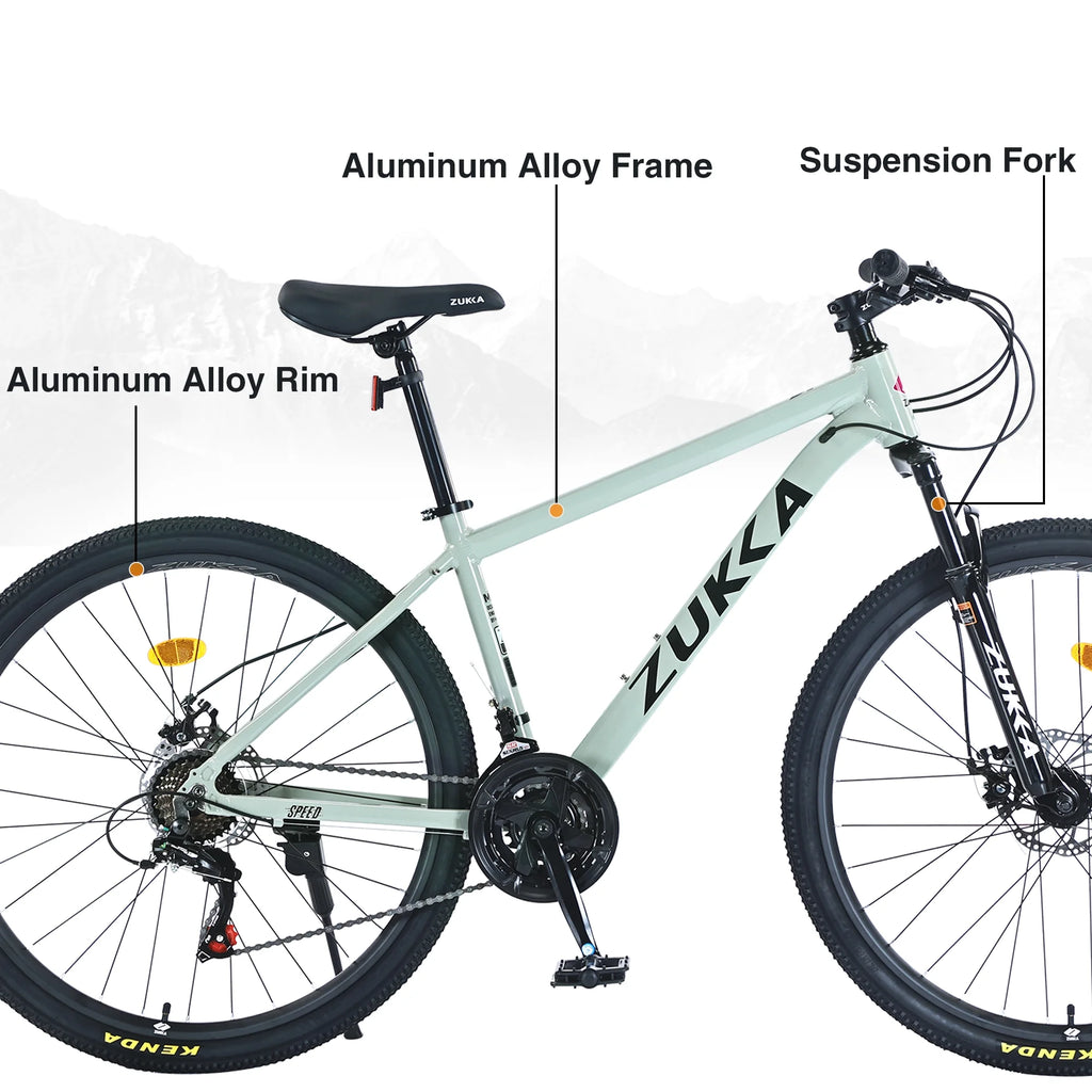 POVANLI  27.5 Inch Mountain Bike Adult Full Shimano 21 Speed Mountain Bike, Dual Disc Brake, Aluminum Frame Disc Brake, Front Suspension, Mountain biking for both men and women, Grey (Gift)