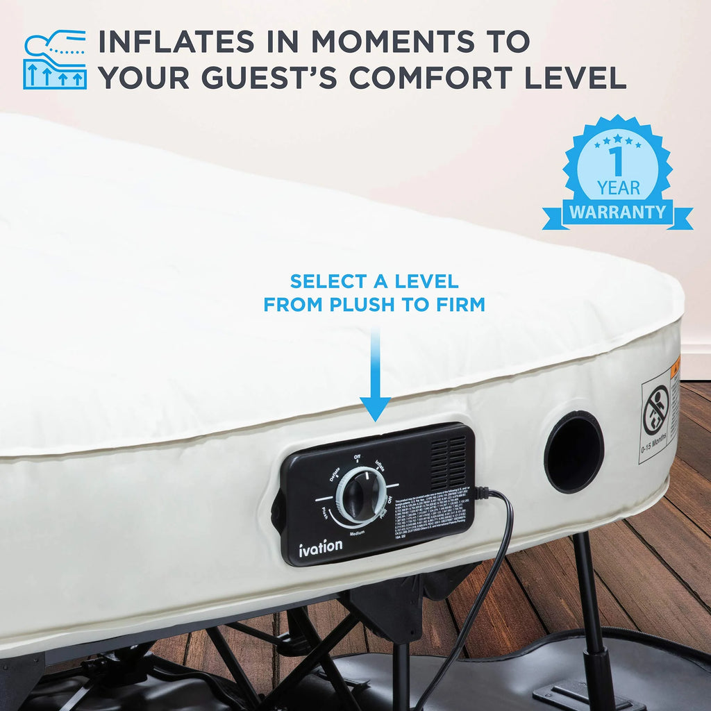 Ivation EZ-Bed (Twin) Air Mattress with Frame & Rolling Case, Self Inflatable, Blow Up Bed Auto Shut-Off, Comfortable Surface AirBed, Best for Guest, Travel, Vacation, Camping