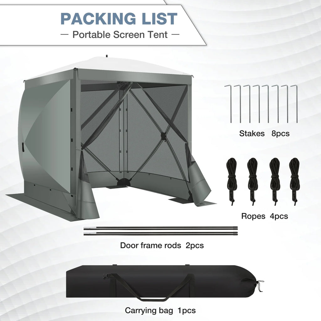 COBIZI 8x8 Pop up Gazebo Tent, Ez up Waterproof Screen Tent Screen House, Portable Outdoor Canopy Sun Shelter with 3 Sidewalls, Carry Bag & Ground Stakes for Camping, Garden and Picnics, Gray