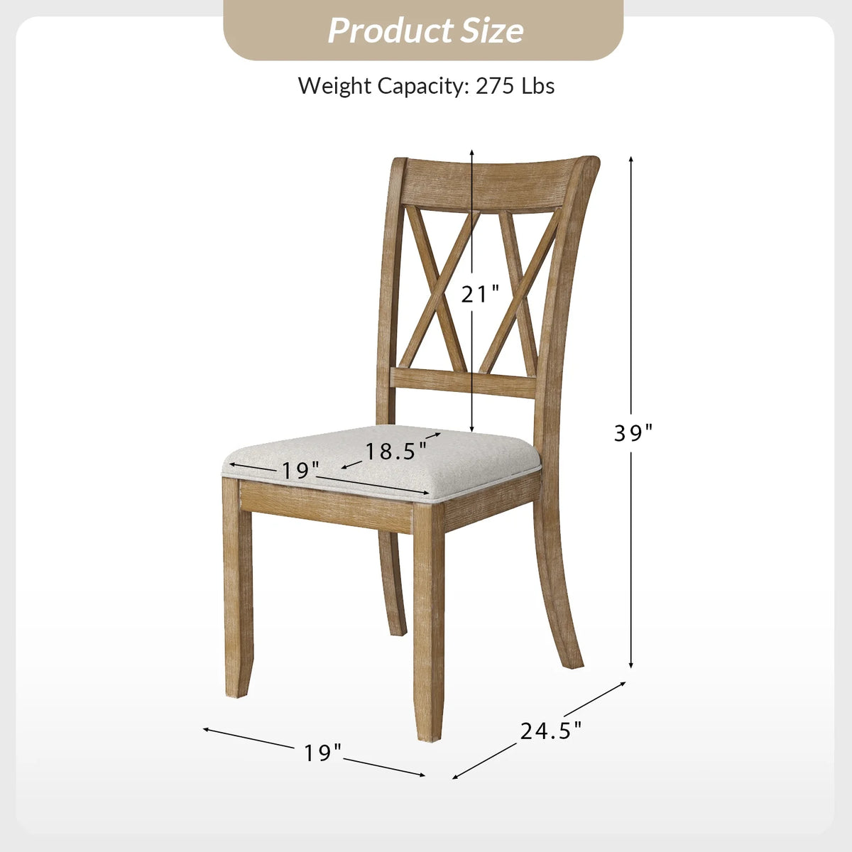 Farmhouse Solid Wood Dining Chairs Upholstered Armless Side Chairs Set of 4 Crossing High Backrest Living Room Kitchen