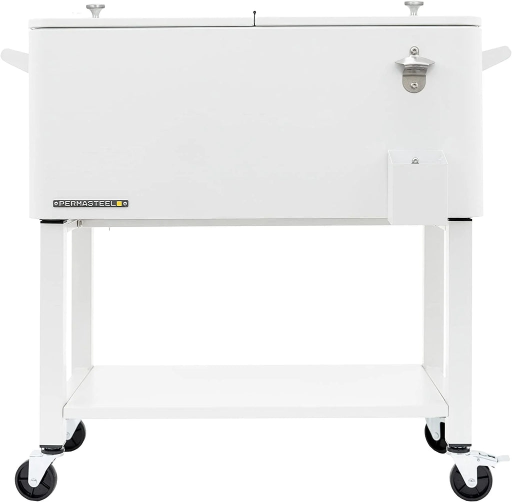 Permasteel 80-Qt Outdoor Steel Patio Cooler with Removable Basin, Rolling Cooler with Wheels, Teal Green