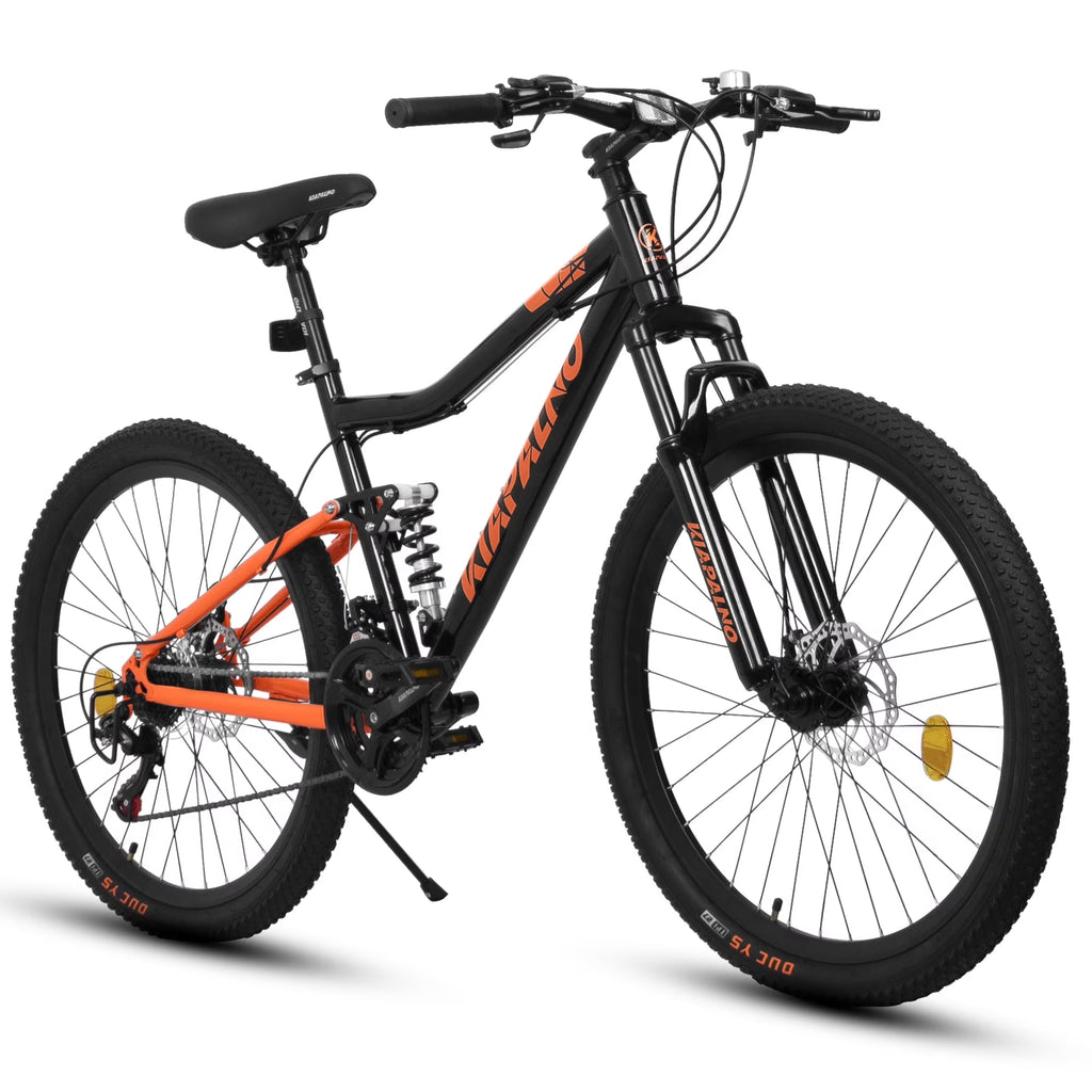 26" Steel Frame Mountain Bike, 21-Speed Unisex Bicycle with Dual Shock Absorbers, Black & Orange