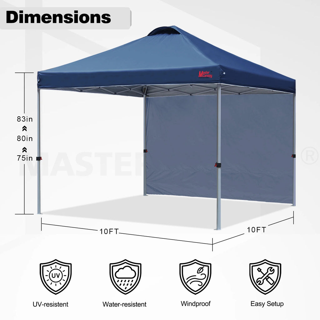 MASTERCANOPY 10' x 10' Easy Pop-up Canopy Tent Outdoor Shade Shelter with 1 Sidewall, White