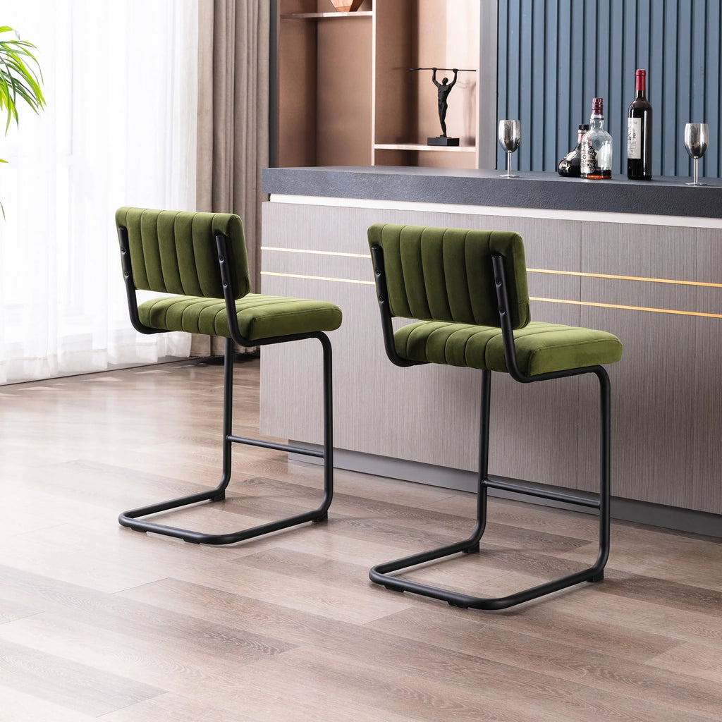 Zesthouse 24" Velvet Counter Stools Set of 2, Modern Counter Height Bar Stools with Back and Black Metal Base, Green