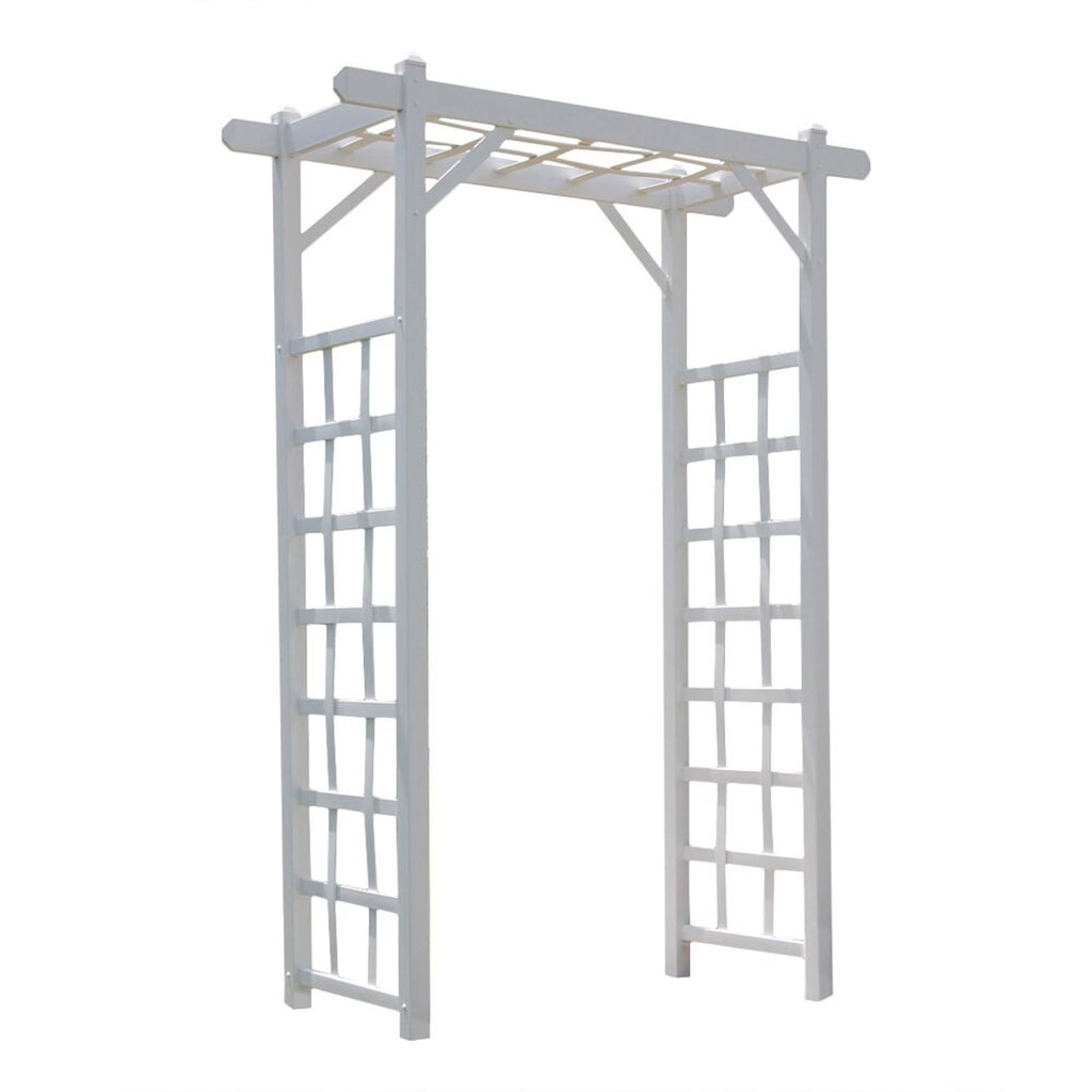Dura-Trel Elmwood Arbor 57" x 84" PVC Outdoor Garden Arch Lattice Trellis