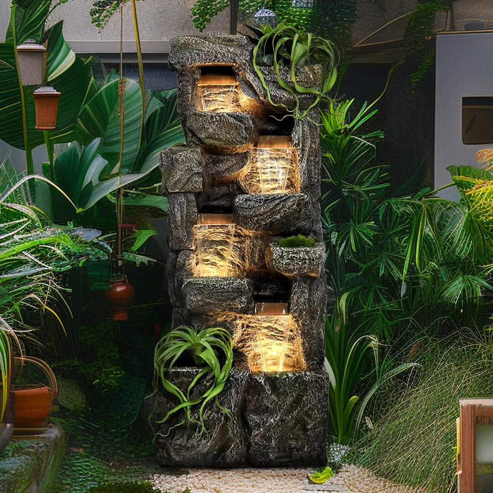 55.5-in Outdoor Garden Water Fountain 4 Tiers Large Cascading Fountain