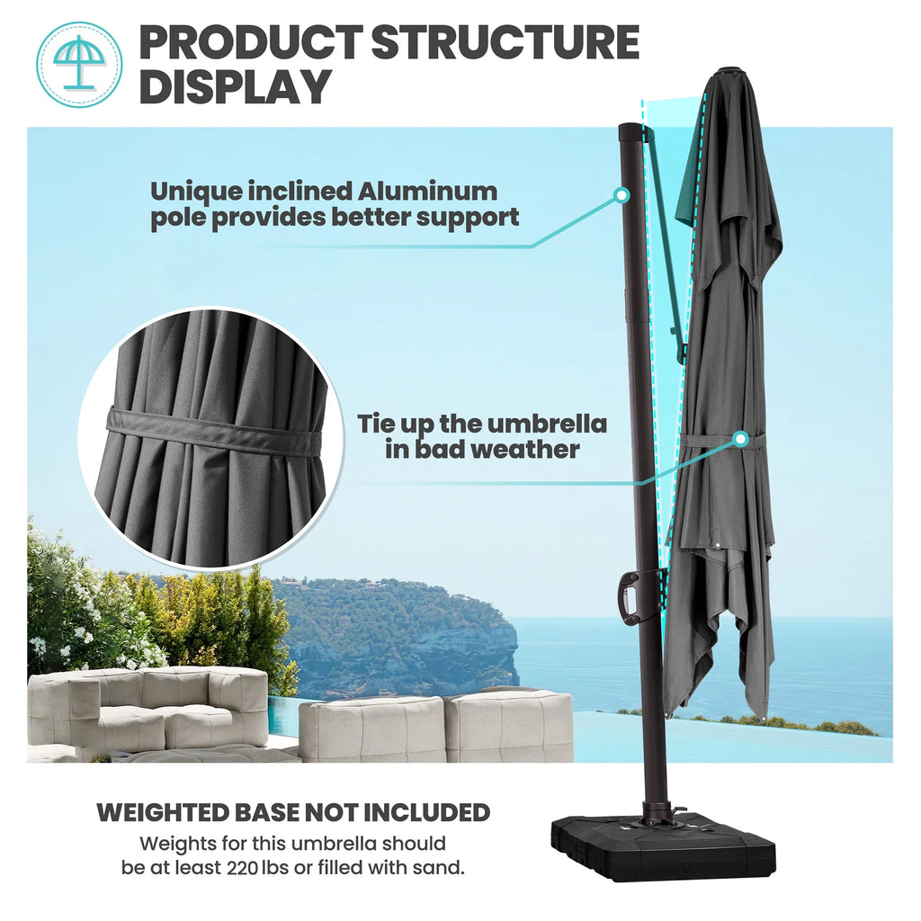 Pellebant 10 ft. x 10 ft. Square Double Top Patio Cantilever Umbrella, Navy Blue