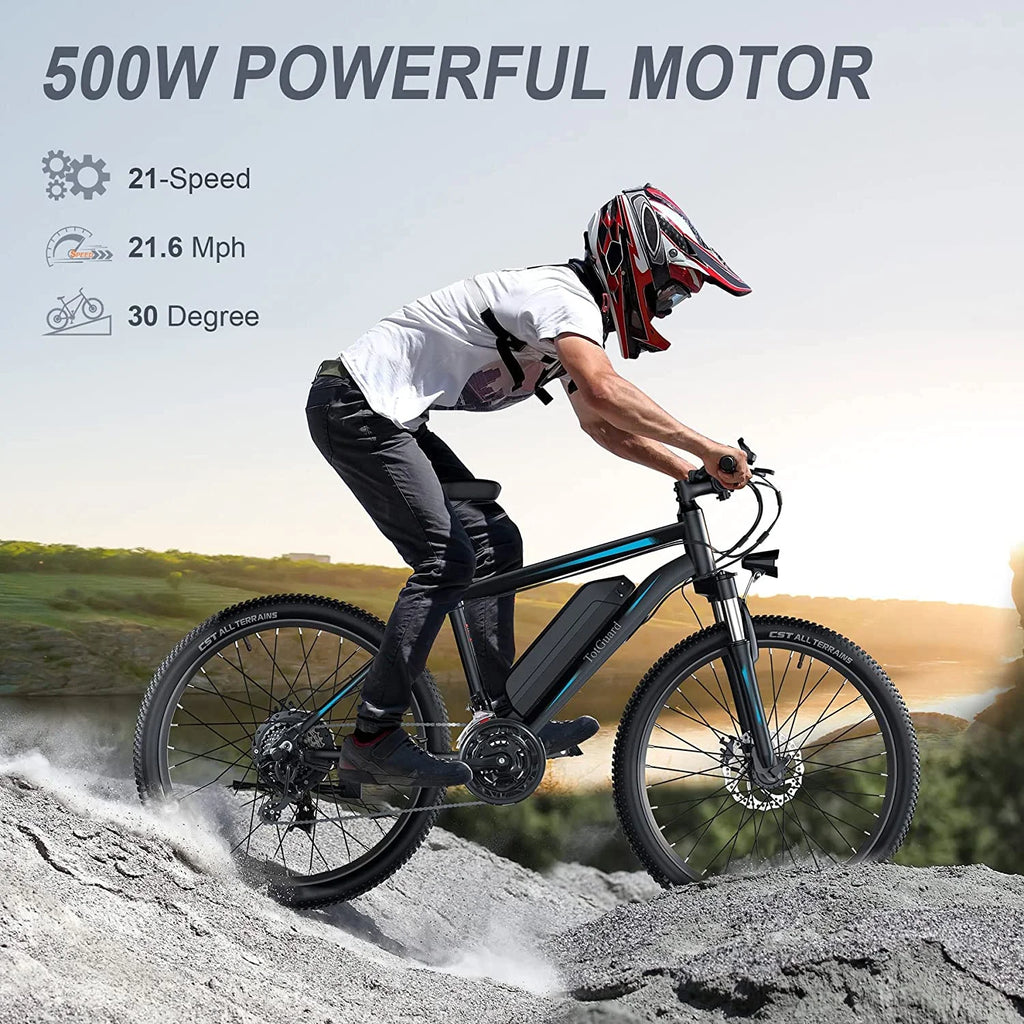 TotGuard Electric Bike for Adults 27.5" E-Bike with 500W Motor, Electric Mountain Bike with 48V 10Ah Battery, Lockable Suspension Fork, Shimano 21 Speed Gears UL2849