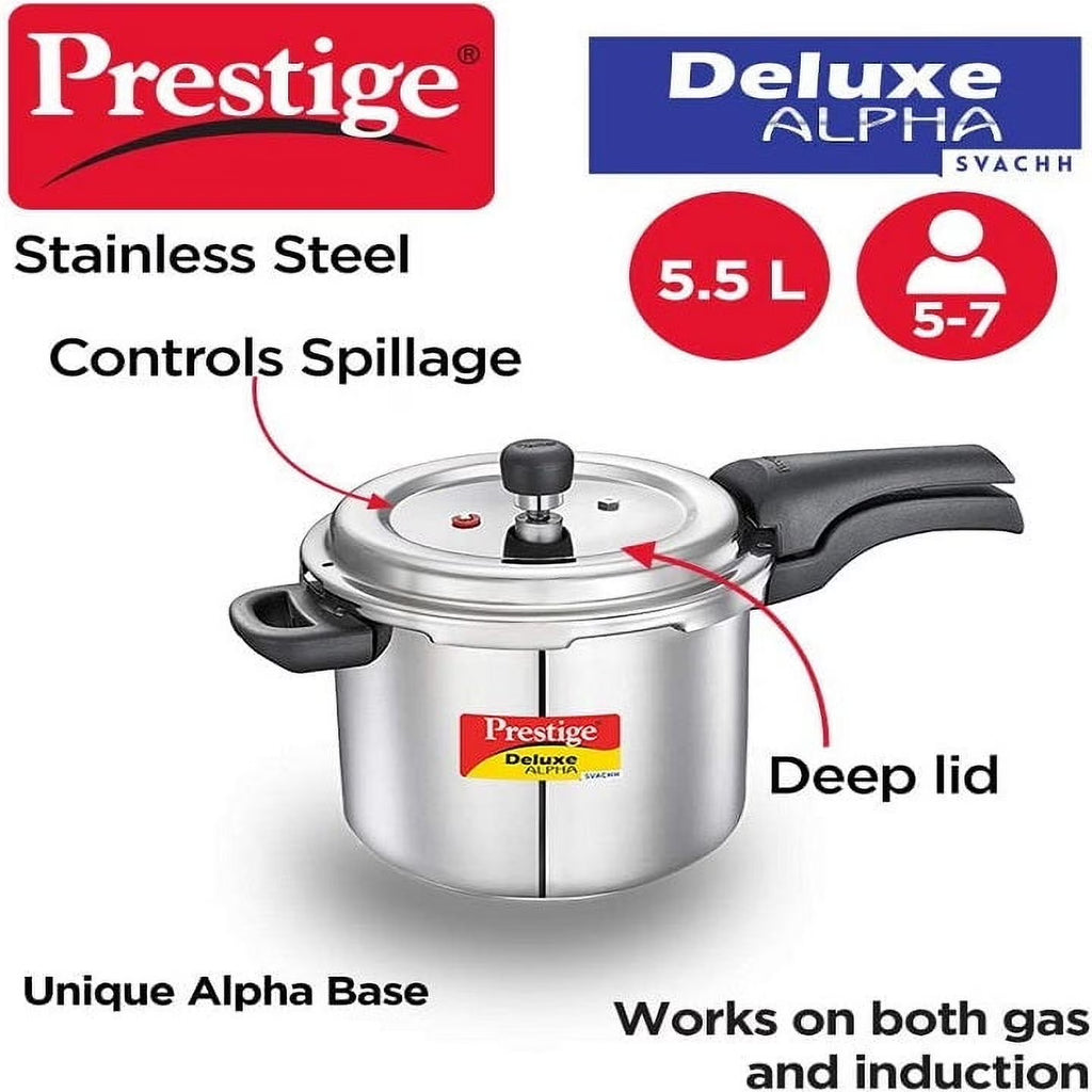Prestige Deluxe Alpha Svachh 5.5L Stainless Steel Pressure Cooker