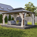 BELLEZE 12 x 16ft Hardtop Gazebo, Widen Pole Outdoor Canopy, Aluminium Frame Galvanized Steel Double Roof Waterproof Gazebo Tent with Nettings and Curtains for Patio, Backyard, Deck, Lawns, Garden