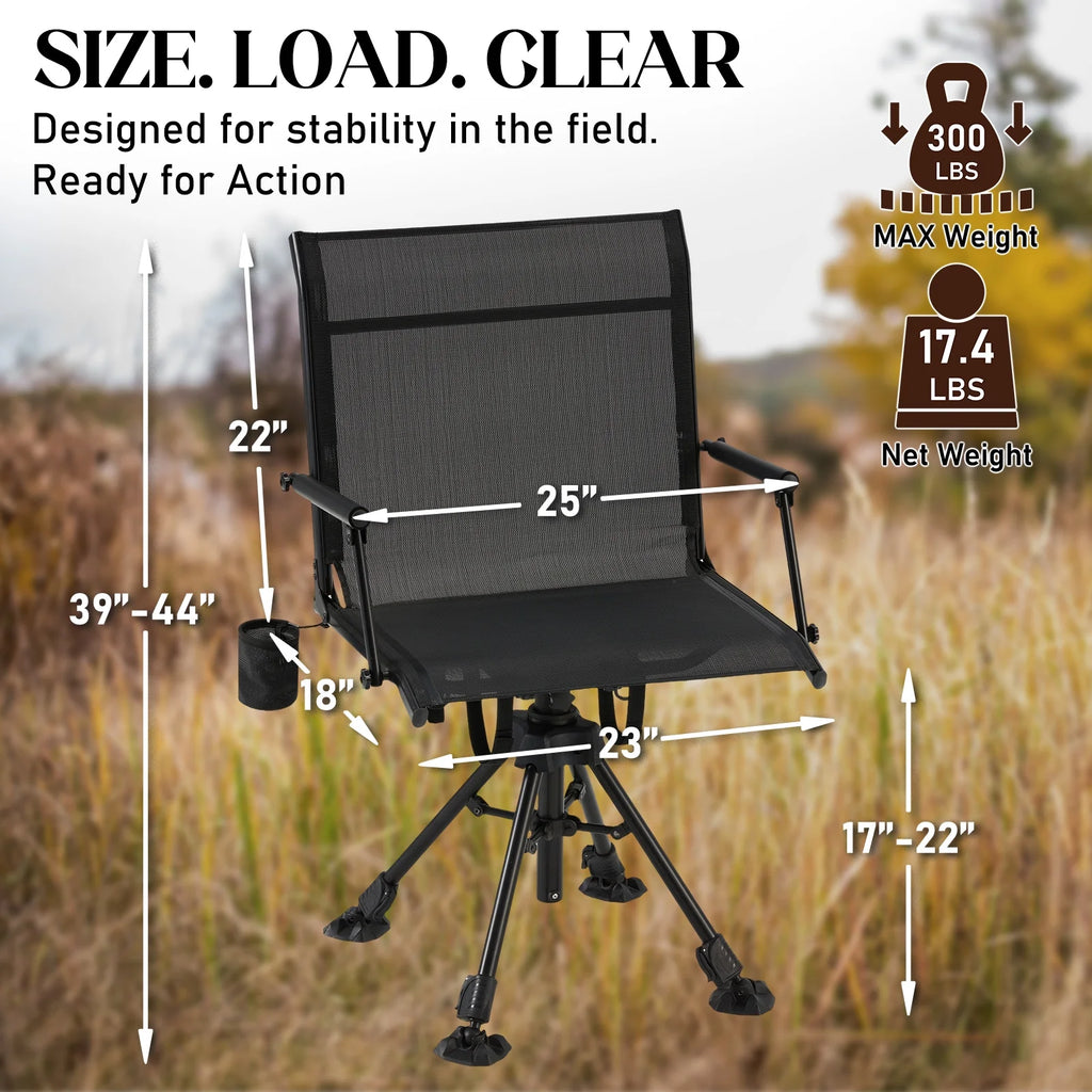 Danrelax 360�� Silent Camo Hunting Blind Chair, Armrests, Side Pouch, Telescopic Legs