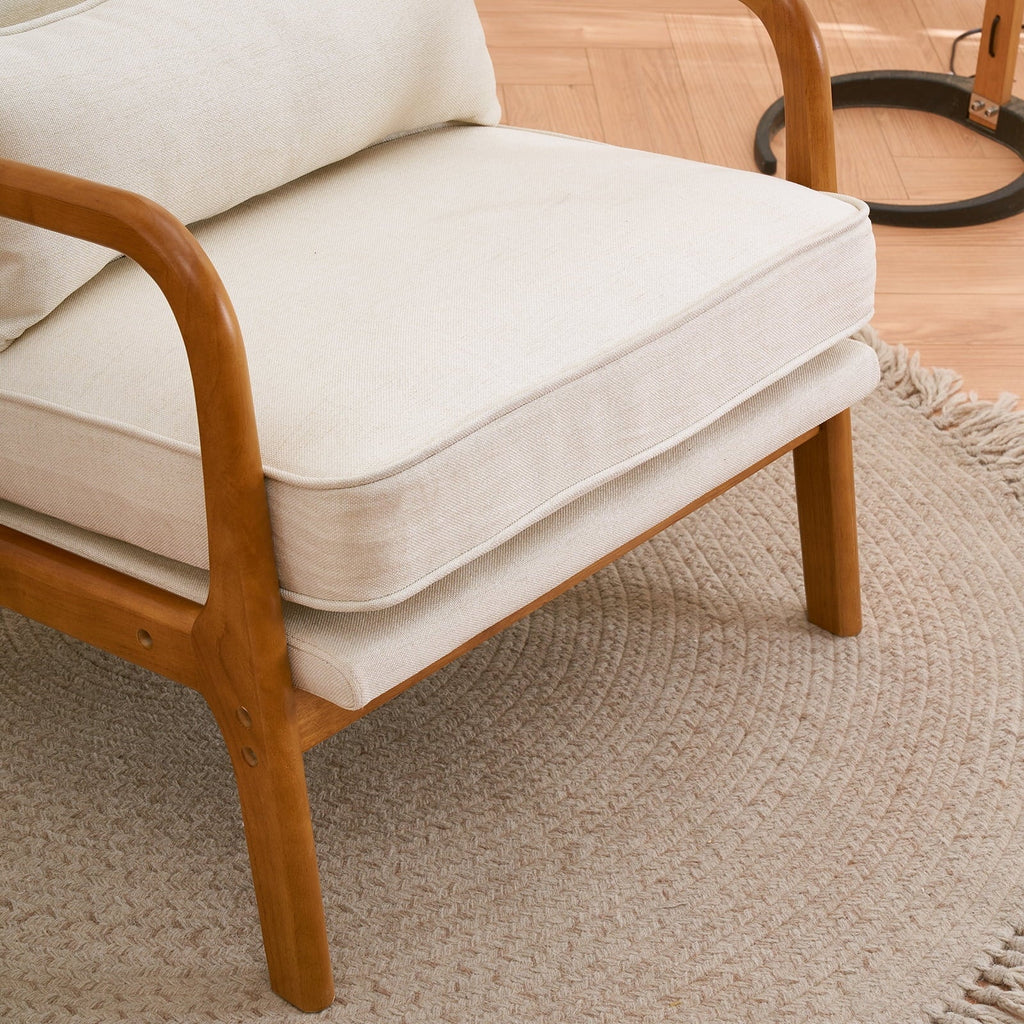 UBesGoo Modern Arm Chair Linen Fabric Upholstered Comfy Reading Accent Chair with Solid Wood Frame Beige