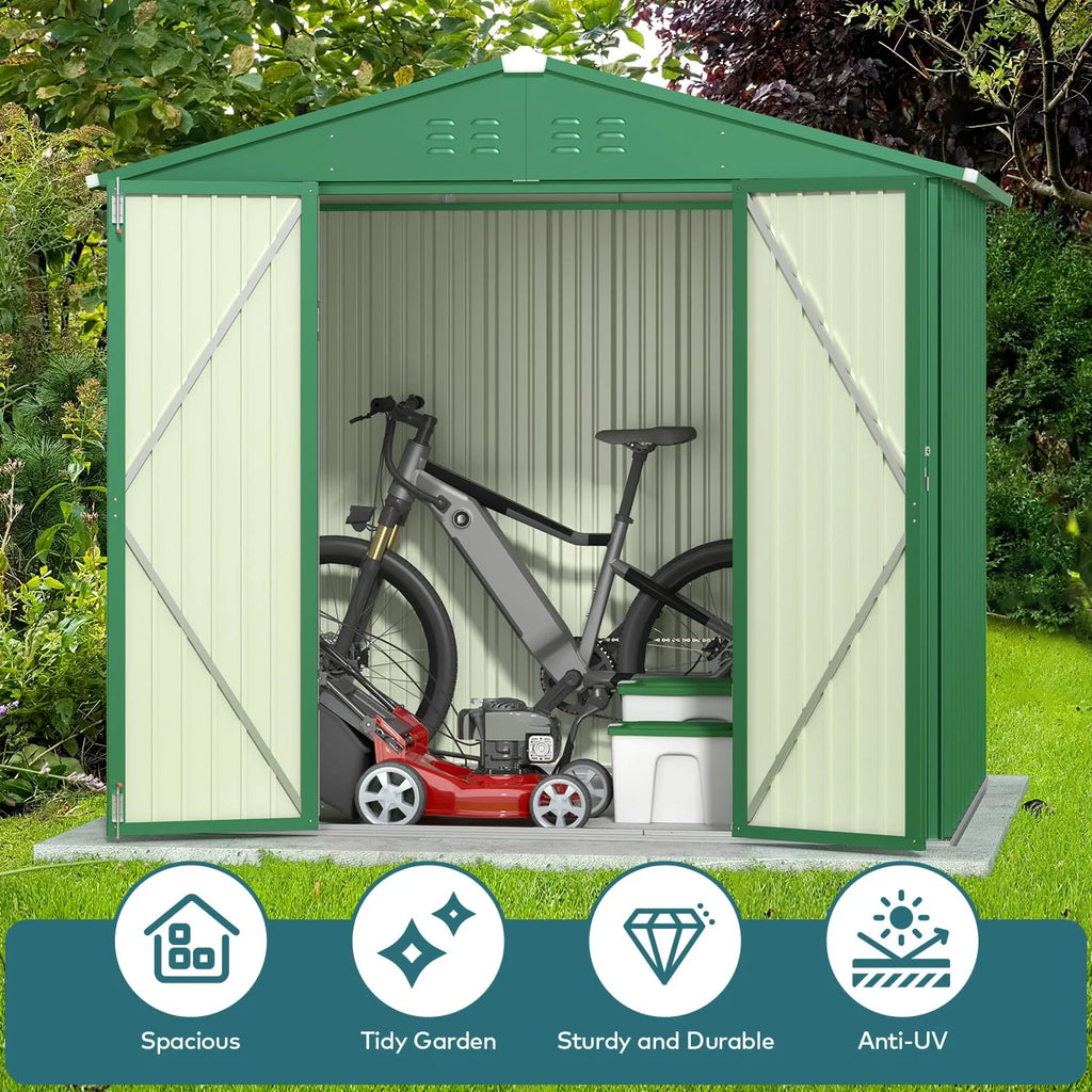 Lofka 8 x 6 ft. Outdoor Metal Storage Shed with Lockable Door for Backyard, Green Storage Shed
