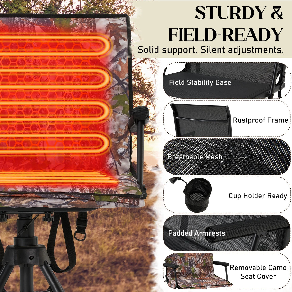 Danrelax 360�� Silent Camo Hunting Blind Chair, Armrests, Side Pouch, Telescopic Legs