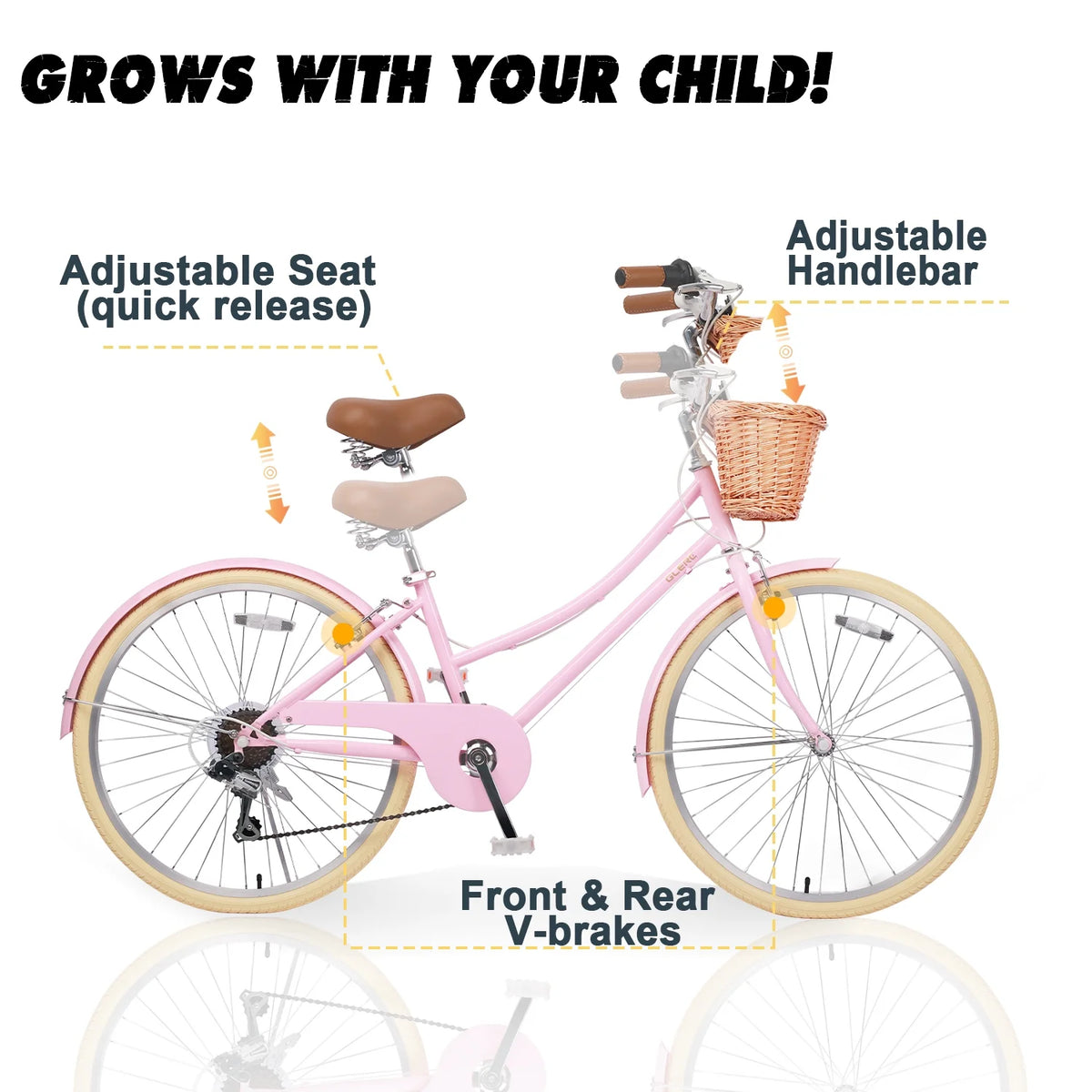 Glerc Missy 24" Girls Cruiser Bike 6-Speed Women's Hybird Bicycle for Ages 7-11 Years, Mint Green