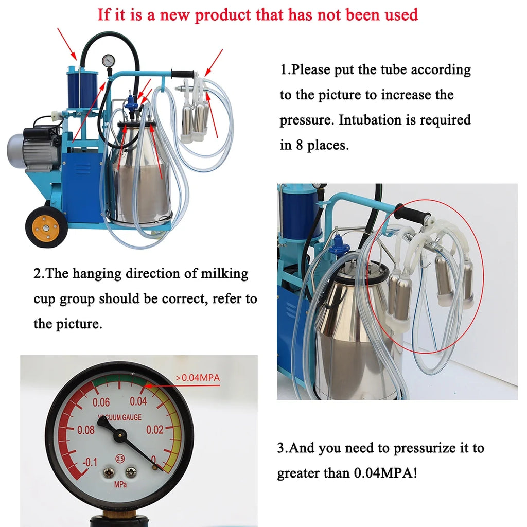 INTBUYING Electric Cow and Goat Piston Milking Machine with 25L Stainless Steel Bucket