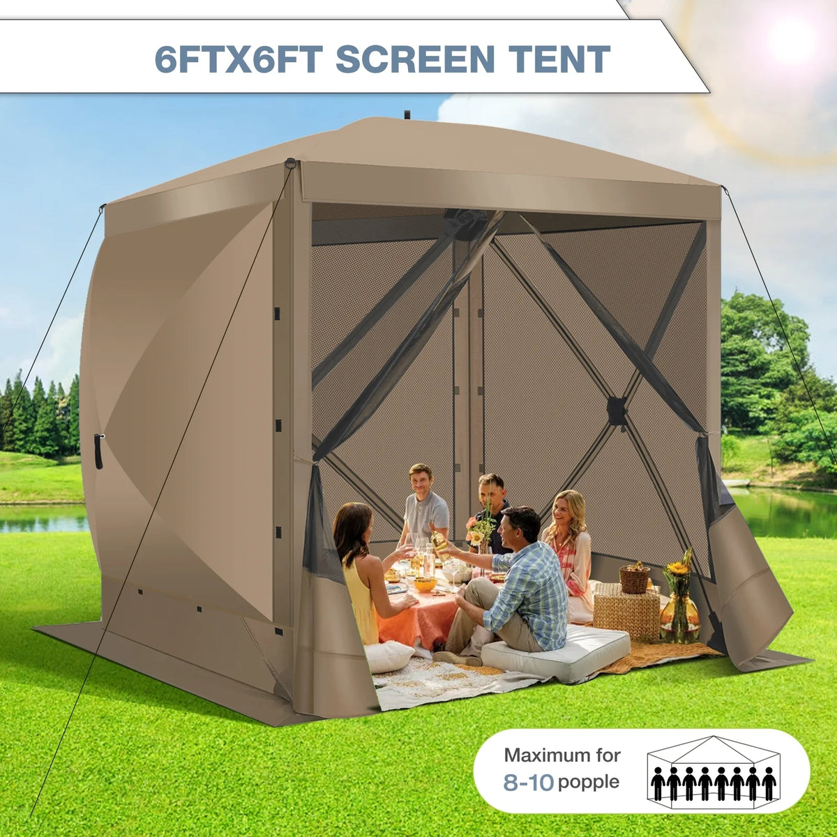 COBIZI 8x8 Pop up Gazebo Tent, Ez up Waterproof Screen Tent Screen House, Portable Outdoor Canopy Sun Shelter with 3 Sidewalls, Carry Bag & Ground Stakes for Camping, Garden and Picnics, Gray