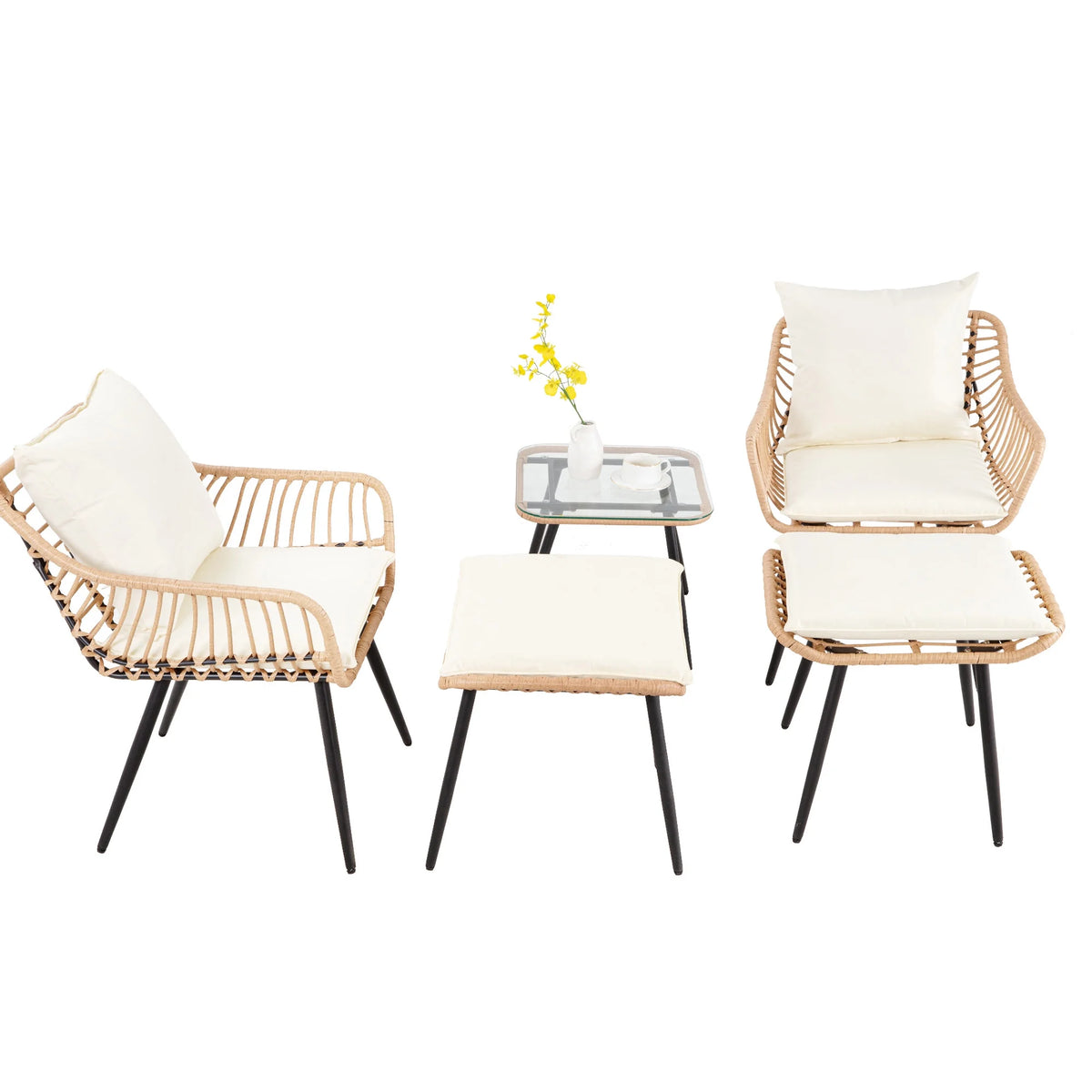 Ainfox 3-Piece Steel Outdoor Bistro Sets with Metal Chairs and Glass Top Table, Beige