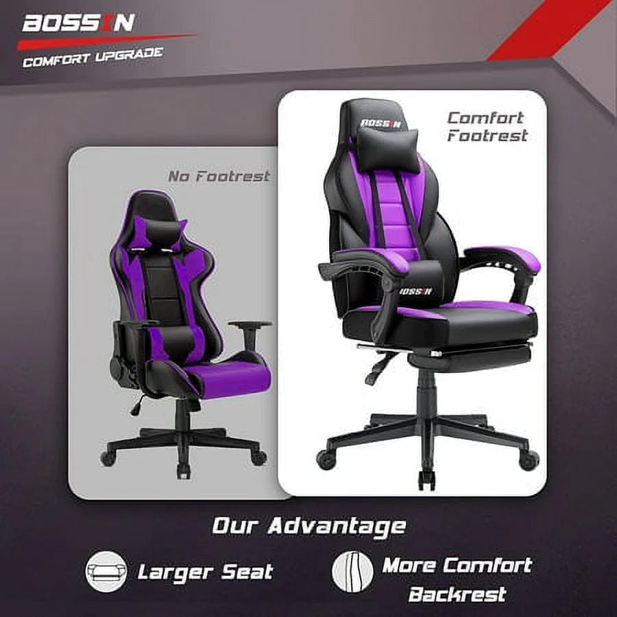 Bossin Gaming Chairs with Footrest,2022 Leather Game Chair for Adults,Big and Tall Gamer Chair with Headrest and Lumbar Support