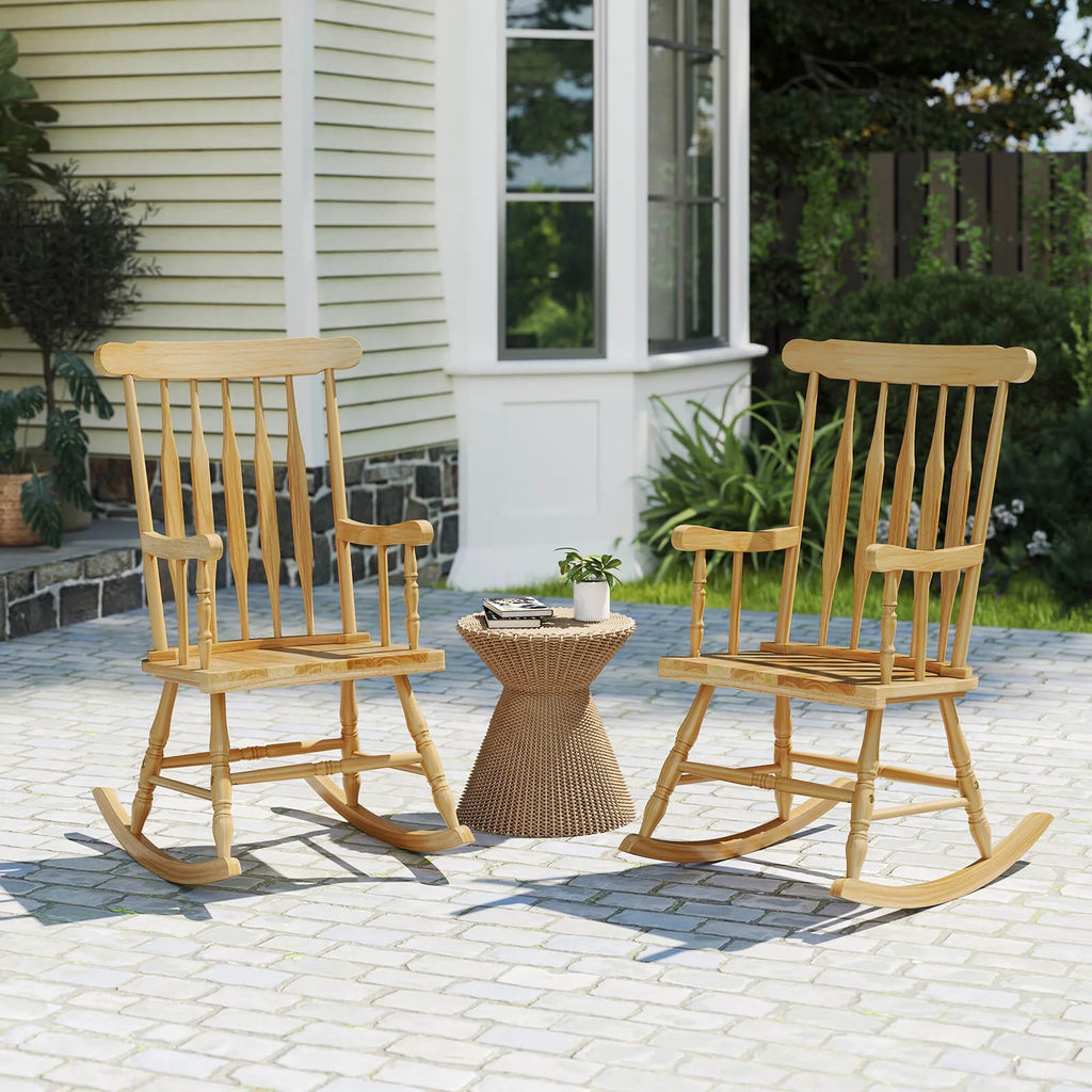Costway Solid Wood Rocking Chair Porch Rocker Indoor Outdoor Seat Glossy Finish White