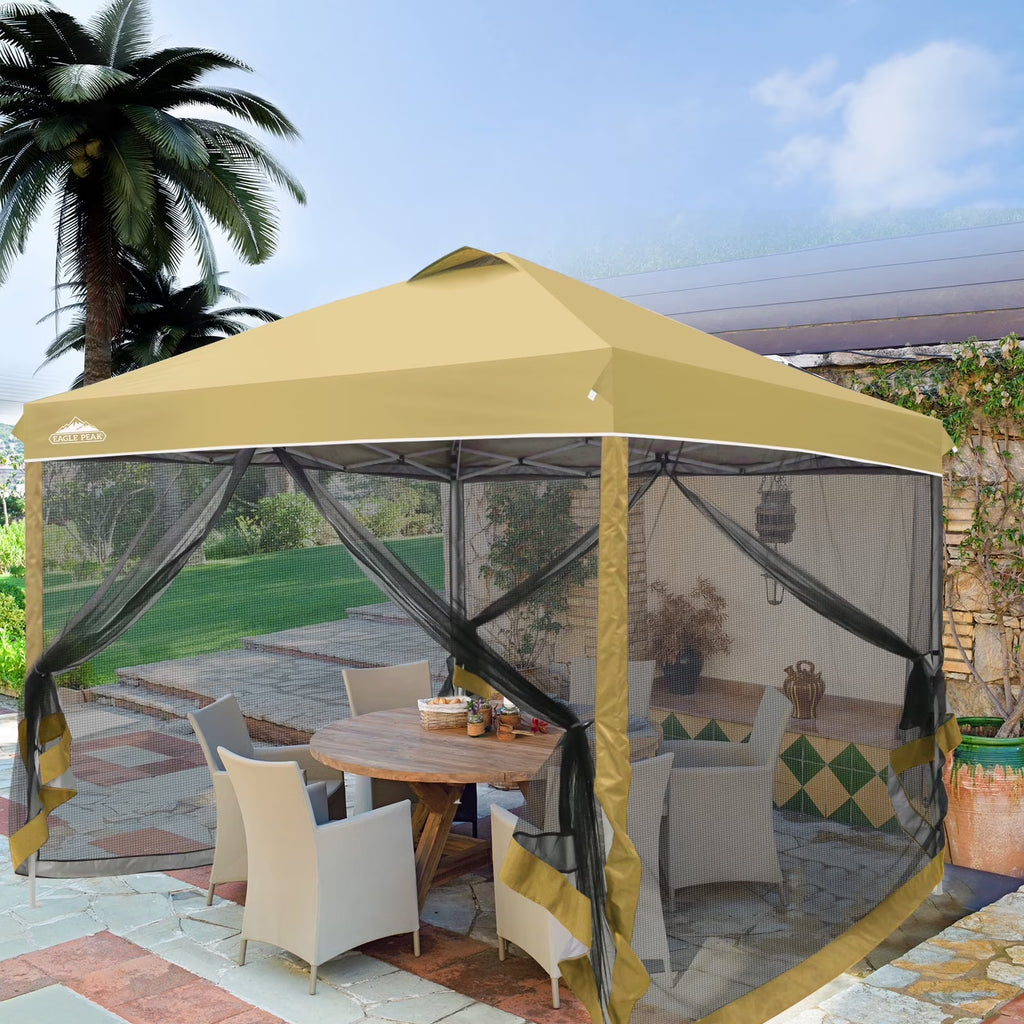 EAGLE PEAK 10 x 10 Outdoor Easy Pop up Canopy with Netting, Instant Screen Party Tent with Mesh Side Walls, American Flag