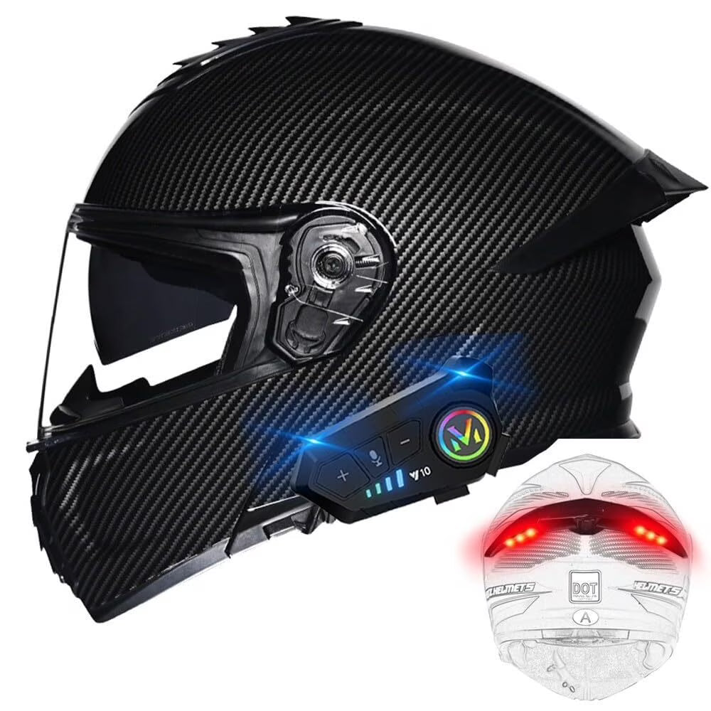 Bluetooth Modular Motorcycle Helmets with Tail Lights, DOT Approved Flip Up Full Face Dual Visor Motorcycle Helmet, with Dual Speakers and Microphone HA