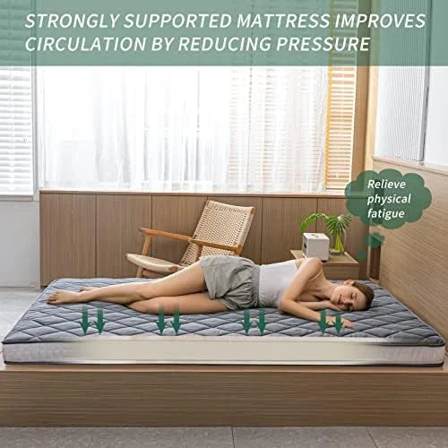 Japanese Floor Futon Mattress King Size, Floor Bed for Adults, Roll Up Folding Mattress, Diamond Patterned Japanese Futon Bed, Dark Grey