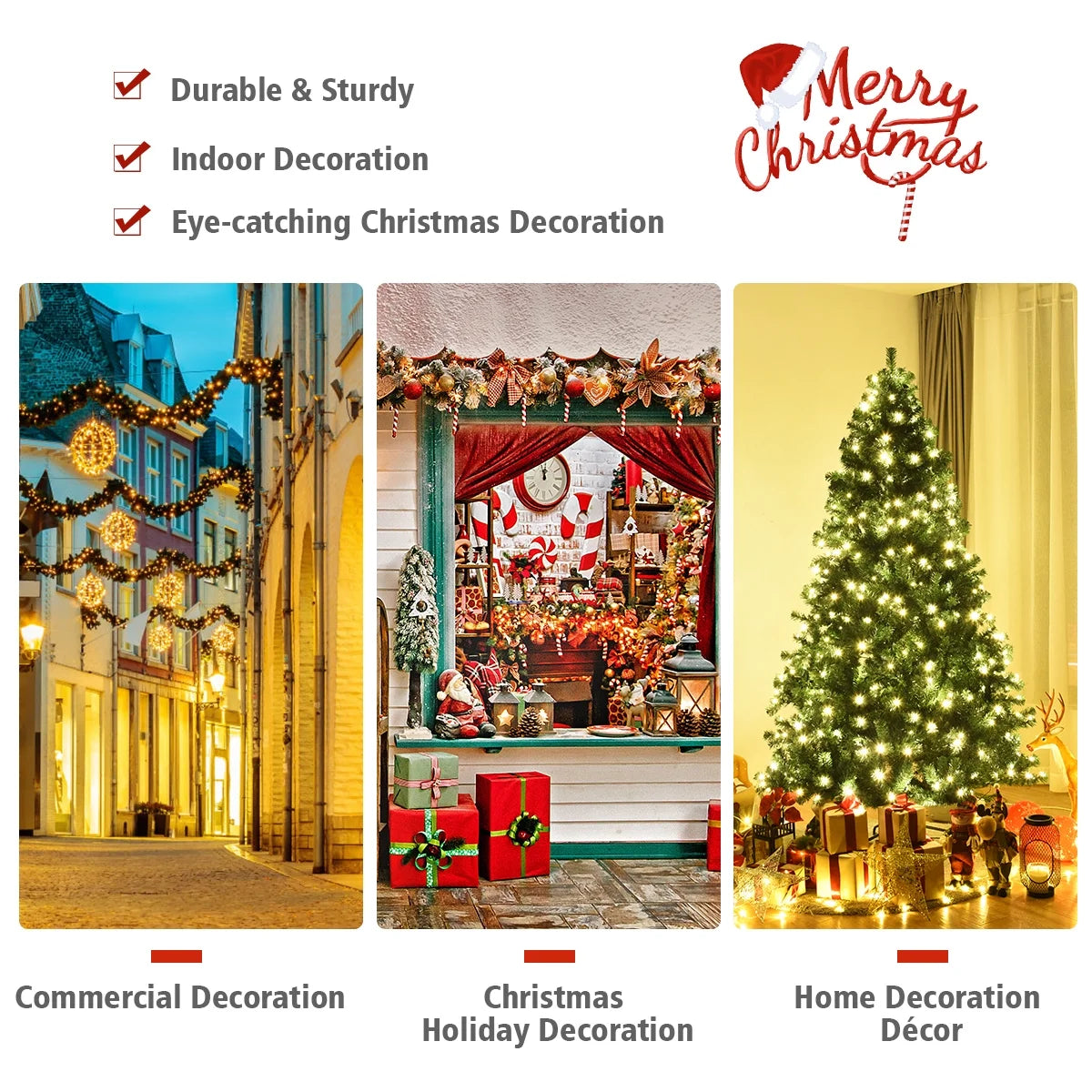 Costway 7Ft Pre-Lit PVC Hinged Christmas Tree 300 LED Lights Green