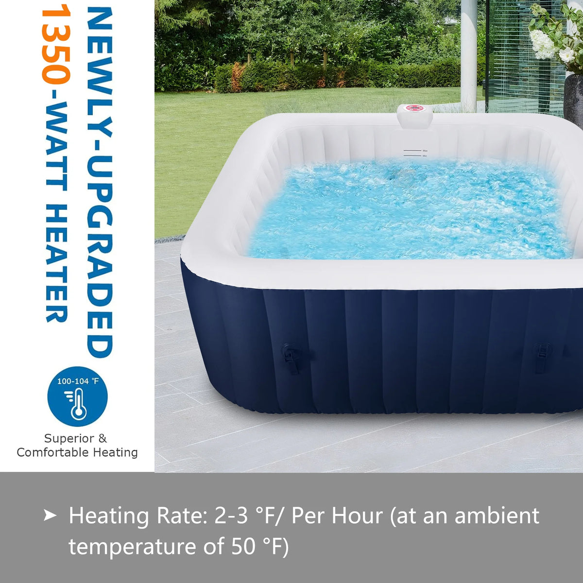 73 inch 4-6 Person Inflatable Hot Tub Spa with Control Panel, Outdoor Portable Hottub with 130 Jets, Insulated Tub Cover and Floor Protector, Temperature up to 104°F, Gray