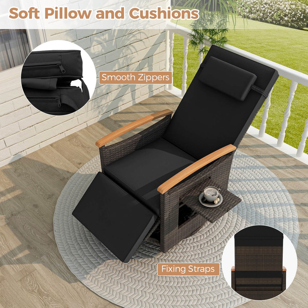 Costway Outdoor 360�� Swivel Rattan Recliner Chair Patio Wicker Chaise Lounge Chair Beige