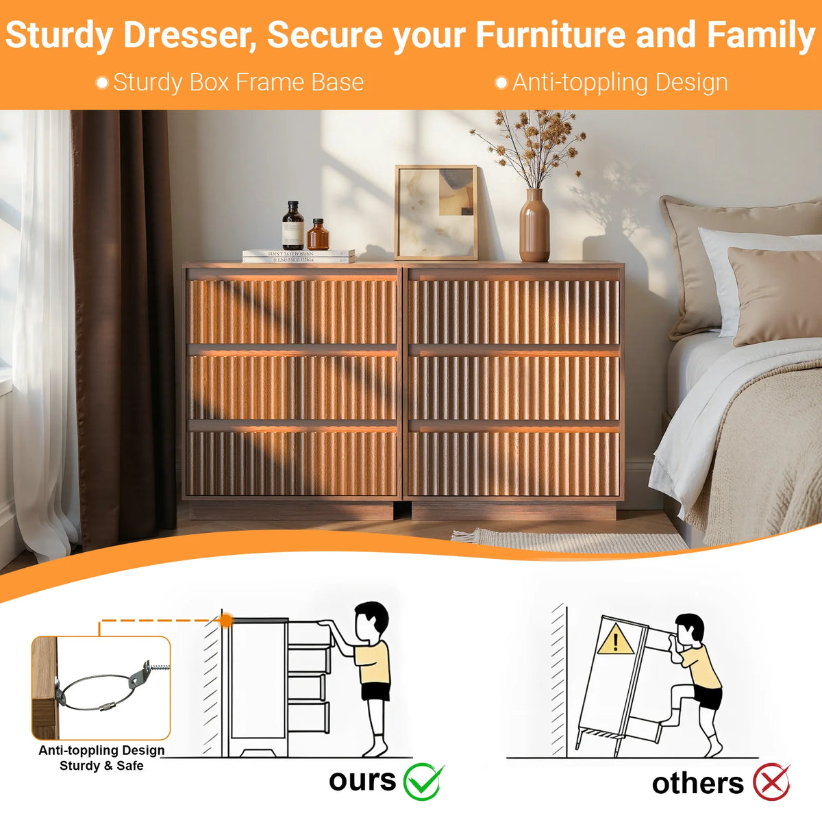 Wood Dresser, 6 Drawer Dresser for Bedroom, Modern Chest of Drawers with Deep Drawers Waterproof Living Room, Hallway, Entryway