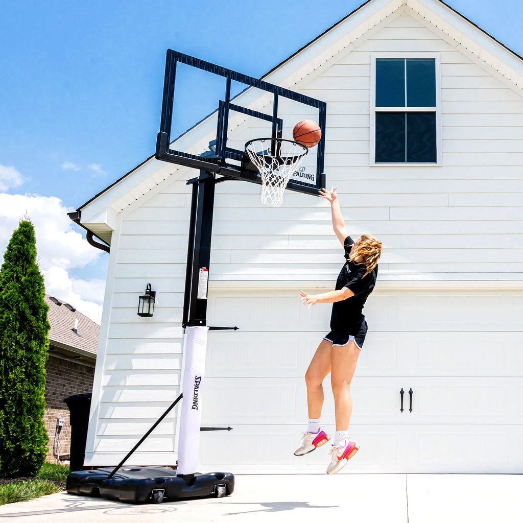 Spalding 60-Inch Portable Basketball Hoop with Acrylic Backboard, Screw Jack Lift & Arena Slam Rim-Outdoor Play