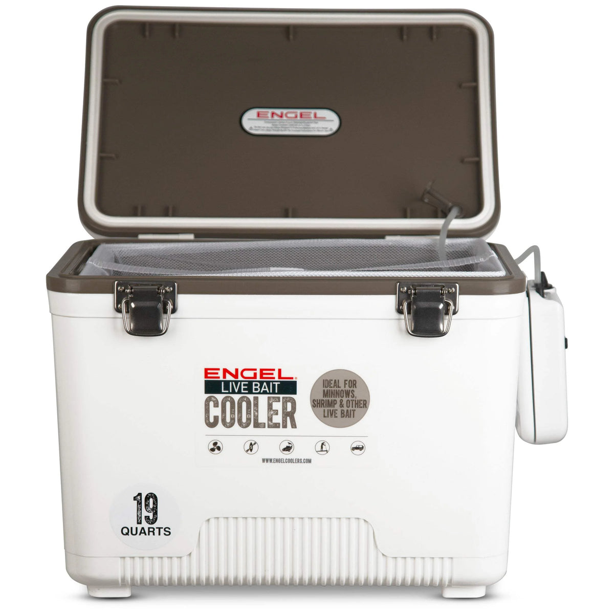 Engel 19qt Live Bait Drybox/Cooler w/ 2 Speed Aerator Pump and Net White (2025)