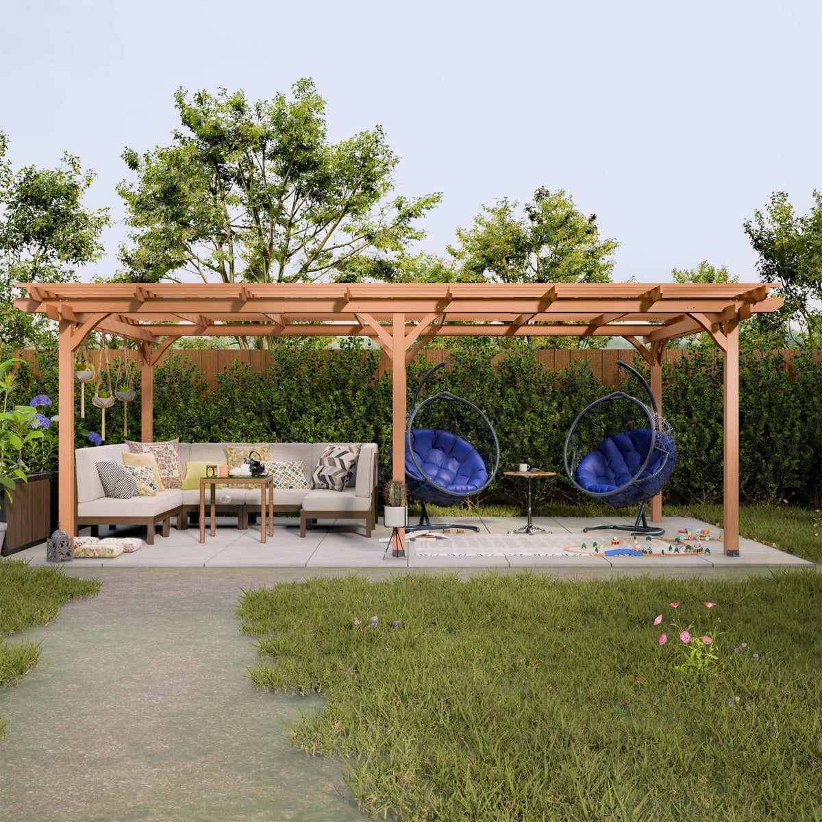 12 x 10 FT Outdoor Pergola, Wooden Pergola Gazebo with Climbing Plant Support and Waterproof, for Patio Porch Garden Backyard, Brown
