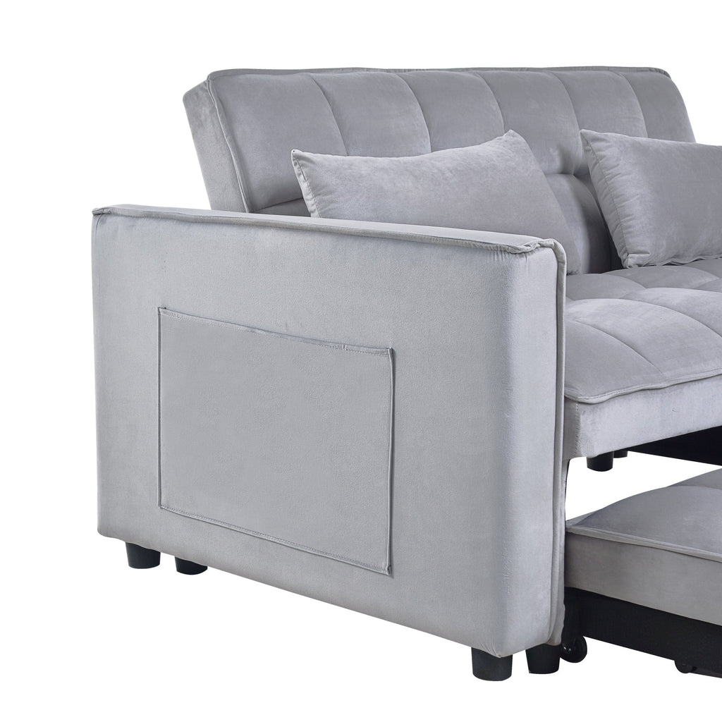 BINBANK Black Velvet 3-in-1 Convertible Sleeper Sofa Bed a?? USB Charging, Adjustable Backrest Pull-Out Futon Loveseat Couch for Living Room, Apartment & Small Space