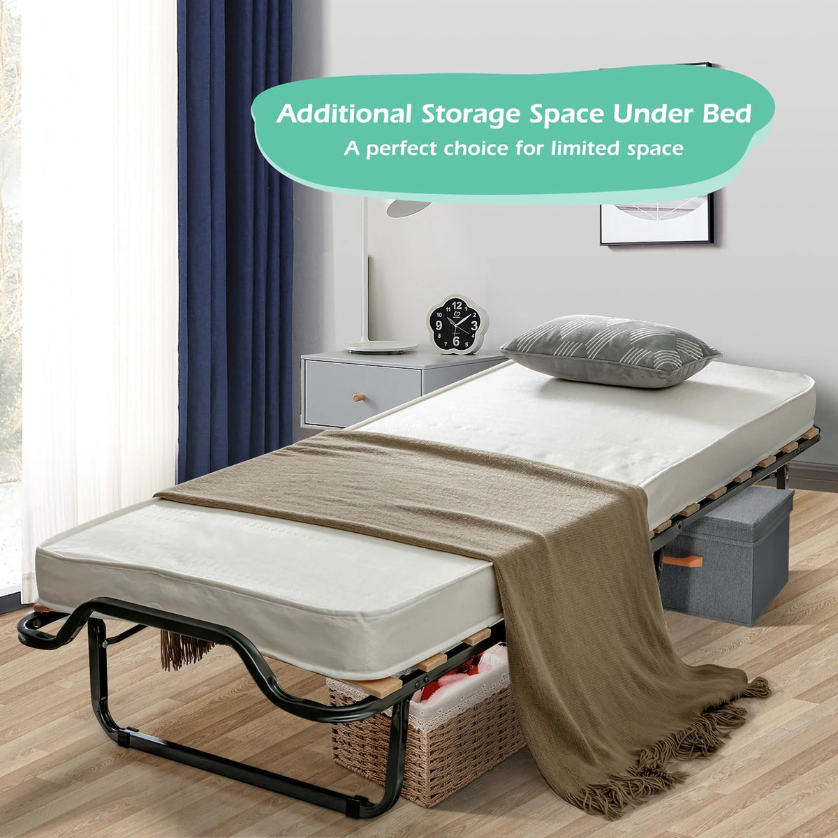 Gymax Portable Rollaway Guest Bed Folding Bed w/ Mattress Memory Foam & Dustproof Cover
