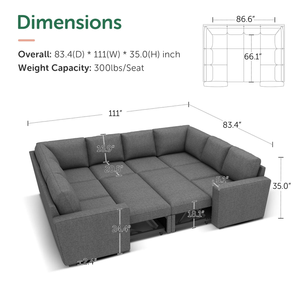 Honbay Convertible Velvet Sofa Bed with Pull-Out Couch Bed and Storage, Black