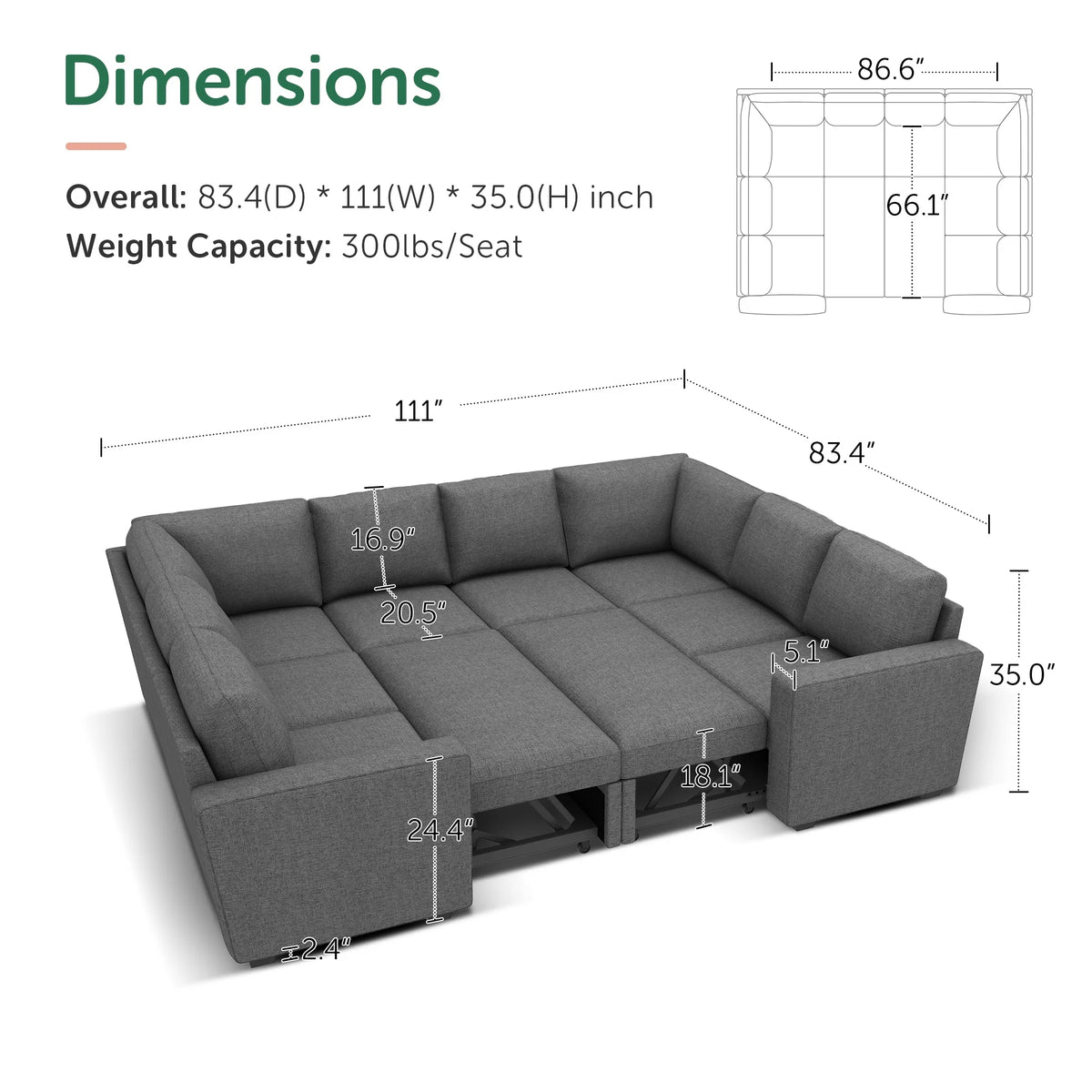 Honbay Convertible Velvet Sofa Bed with Pull-Out Couch Bed and Storage, Black