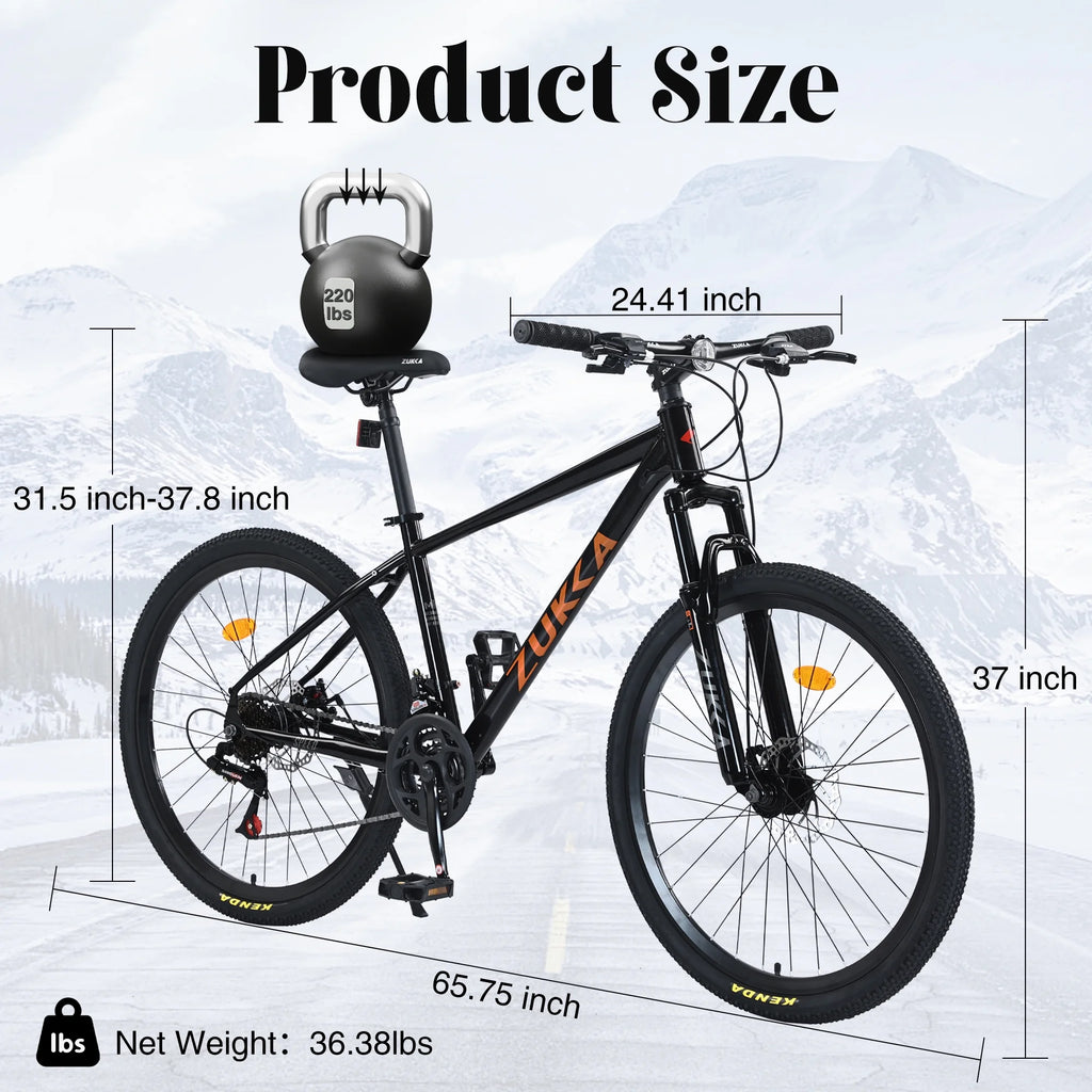 Aukfa 26" Mountain Bike for Men/Women,24 Speed Adult Bicycle Suspension Fork,Fits Riders 5'4" - 6'2"Red