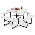 Costway Outdoor 8-person Square Picnic Table Bench Set with 4 Benches & Umbrella Hole White