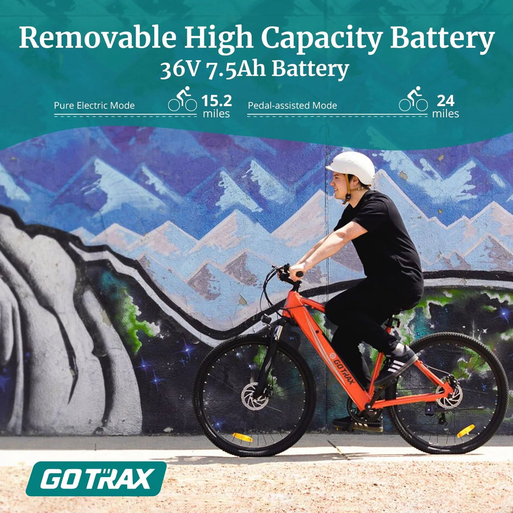 GOTRAX Alpha 29" Electric Mountain Bikes for Adult, 350W 7 Speed Commuter Travel E-Bikes, Orange