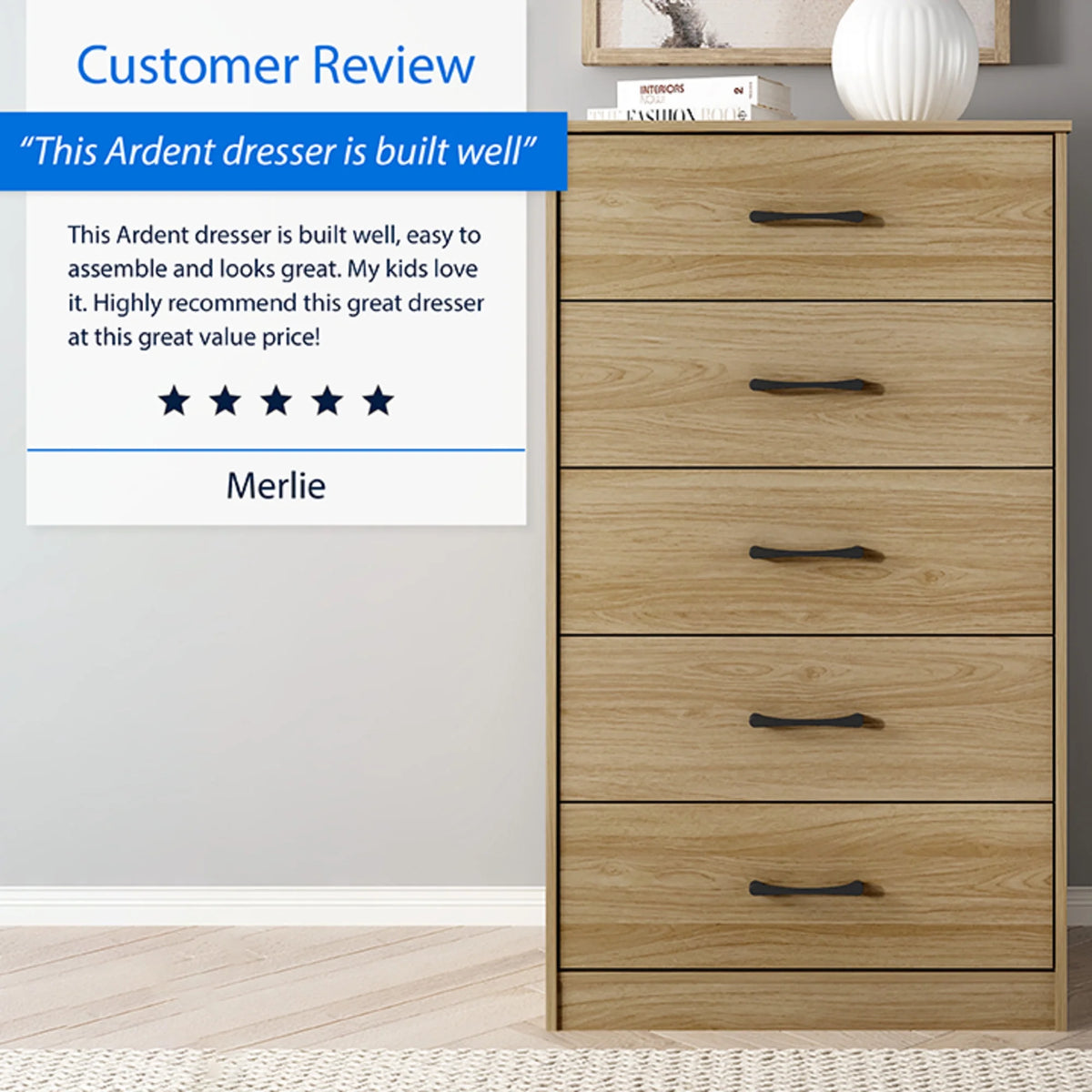 Mainstays Ardent 5 Drawer Dresser, Black