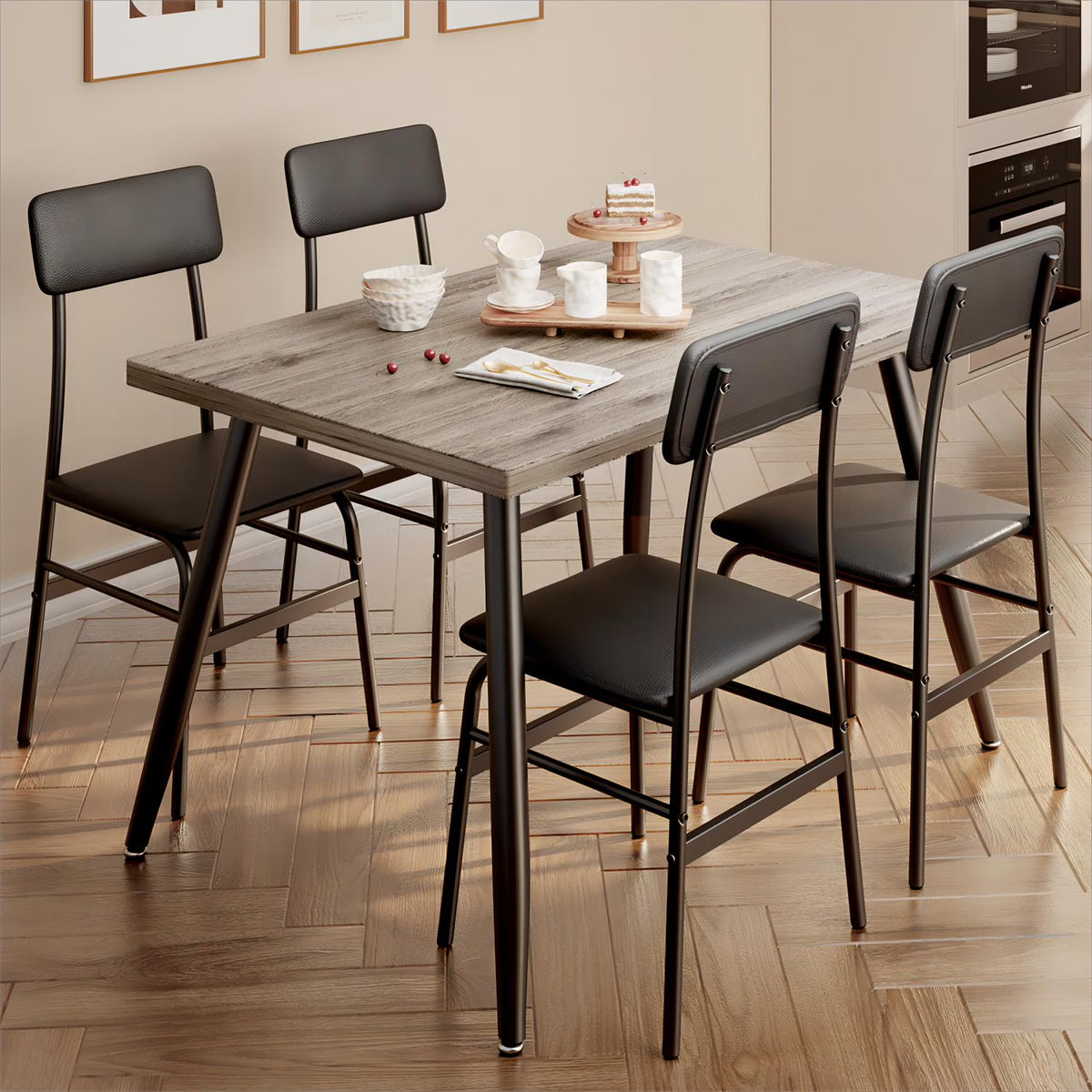 Dining Table Set for 4, Lofka 5 Piecs Kitchen Table and Chairs Set for Dining Room & Kitchen, Black